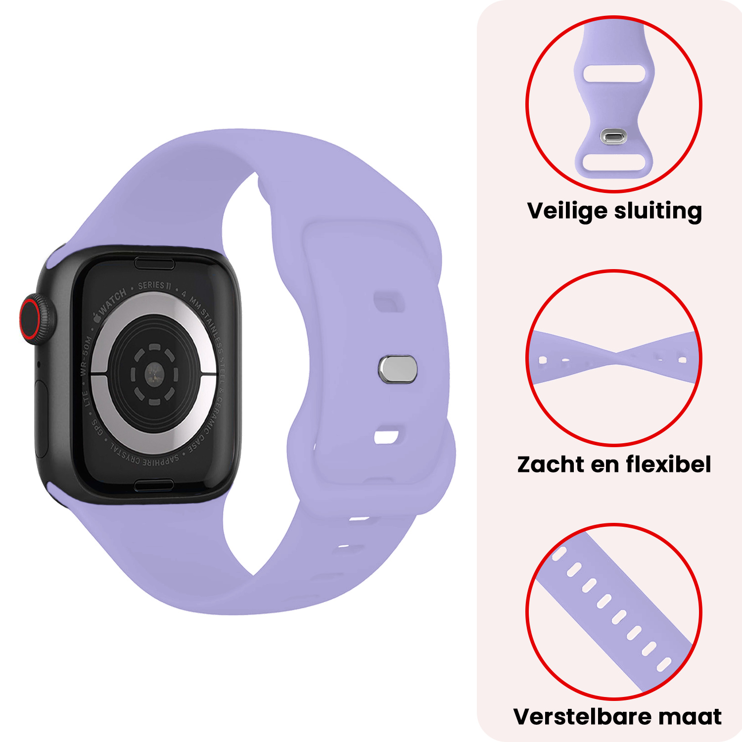 NoXx NoXx Apple Watch Bandje Siliconen Verstelbaar (42/44/45/46 mm) - Violet