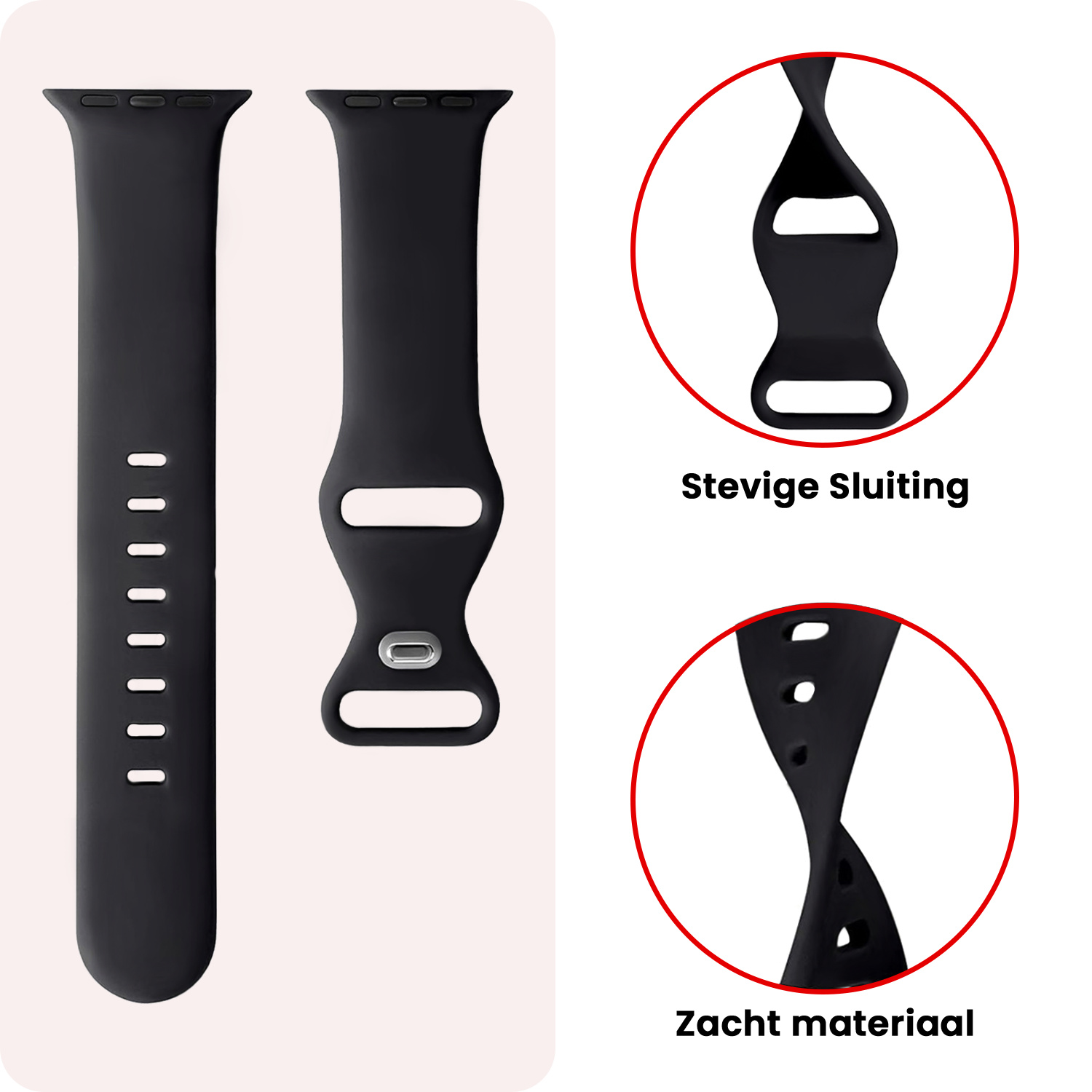 NoXx NoXx Apple Watch Bandje Siliconen Verstelbaar (42/44/45/46 mm) - Zwart