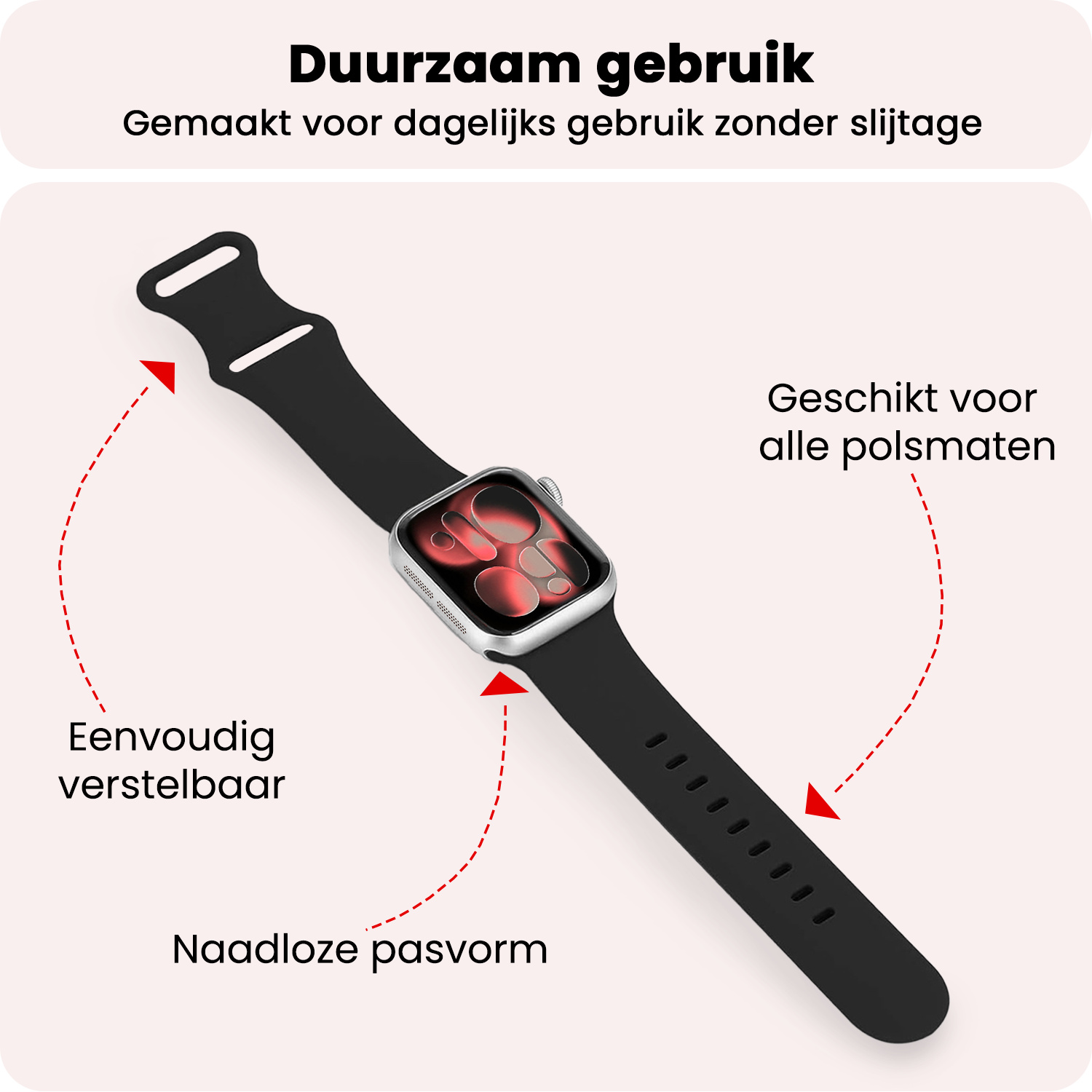 NoXx NoXx Apple Watch Bandje Siliconen Verstelbaar (42/44/45/46 mm) - Zwart