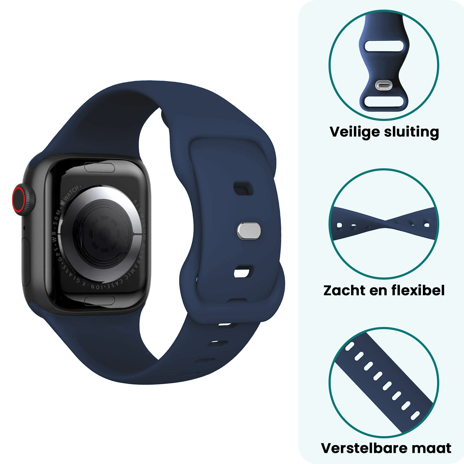 Forterra Forterra Apple Watch Bandje Siliconen Verstelbaar (38/40/41 mm) - Donkerblauw