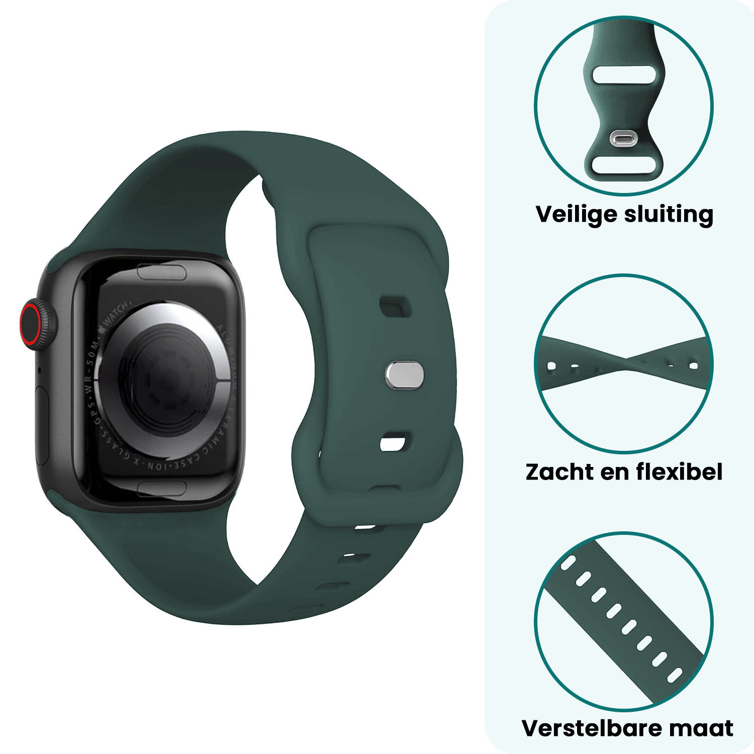 Forterra Forterra Apple Watch Bandje Siliconen Verstelbaar (38/40/41 mm) - Donkergroen
