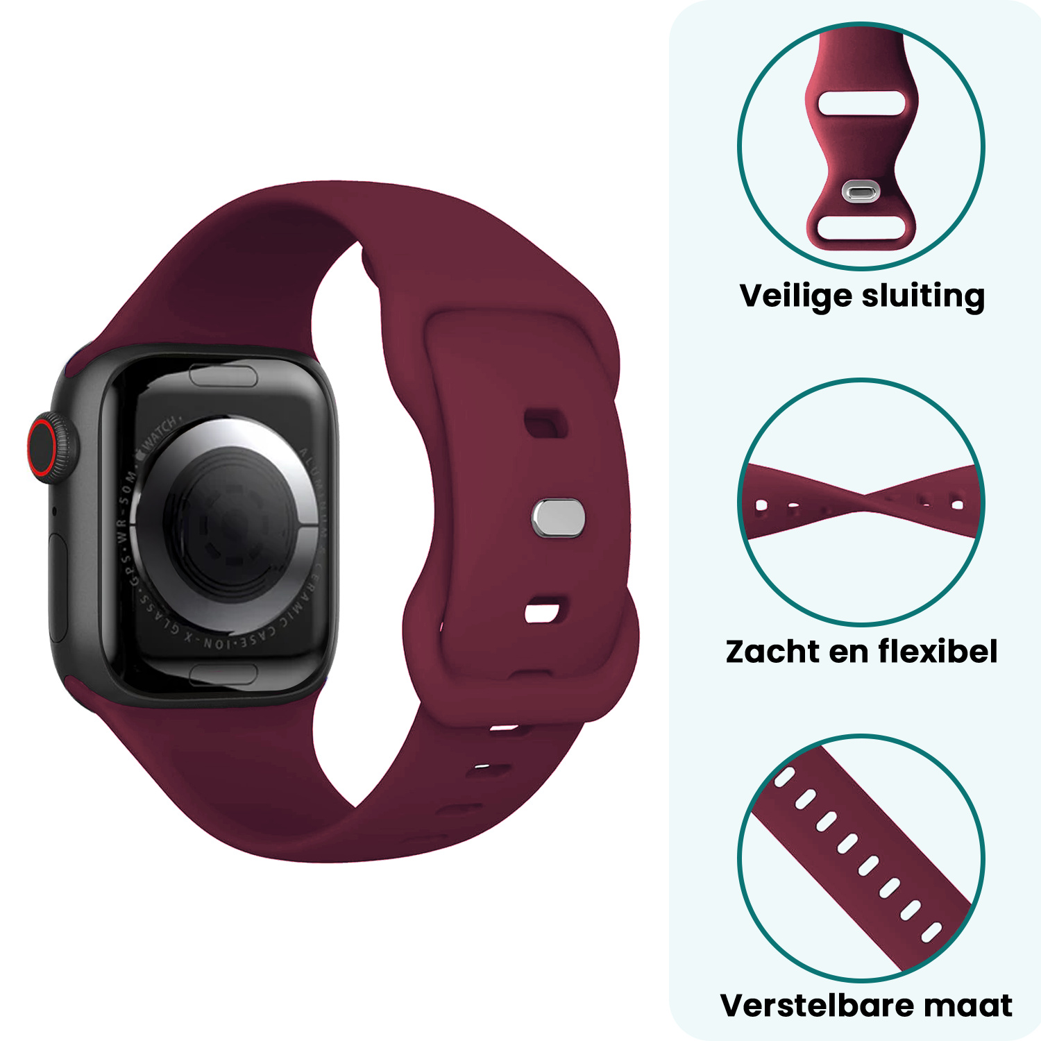 Forterra Forterra Apple Watch Bandje Siliconen Verstelbaar (38/40/41 mm) - Donker Rood