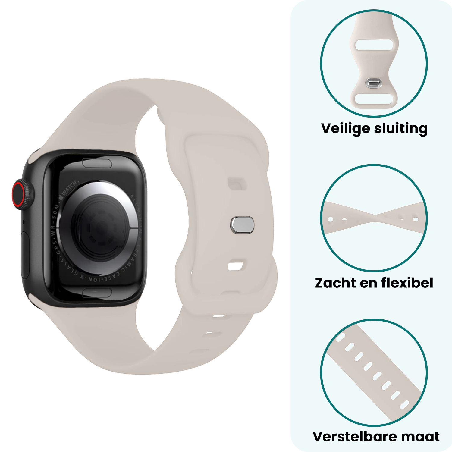 Forterra Forterra Apple Watch Bandje Siliconen Verstelbaar (38/40/41 mm) - Ivoor