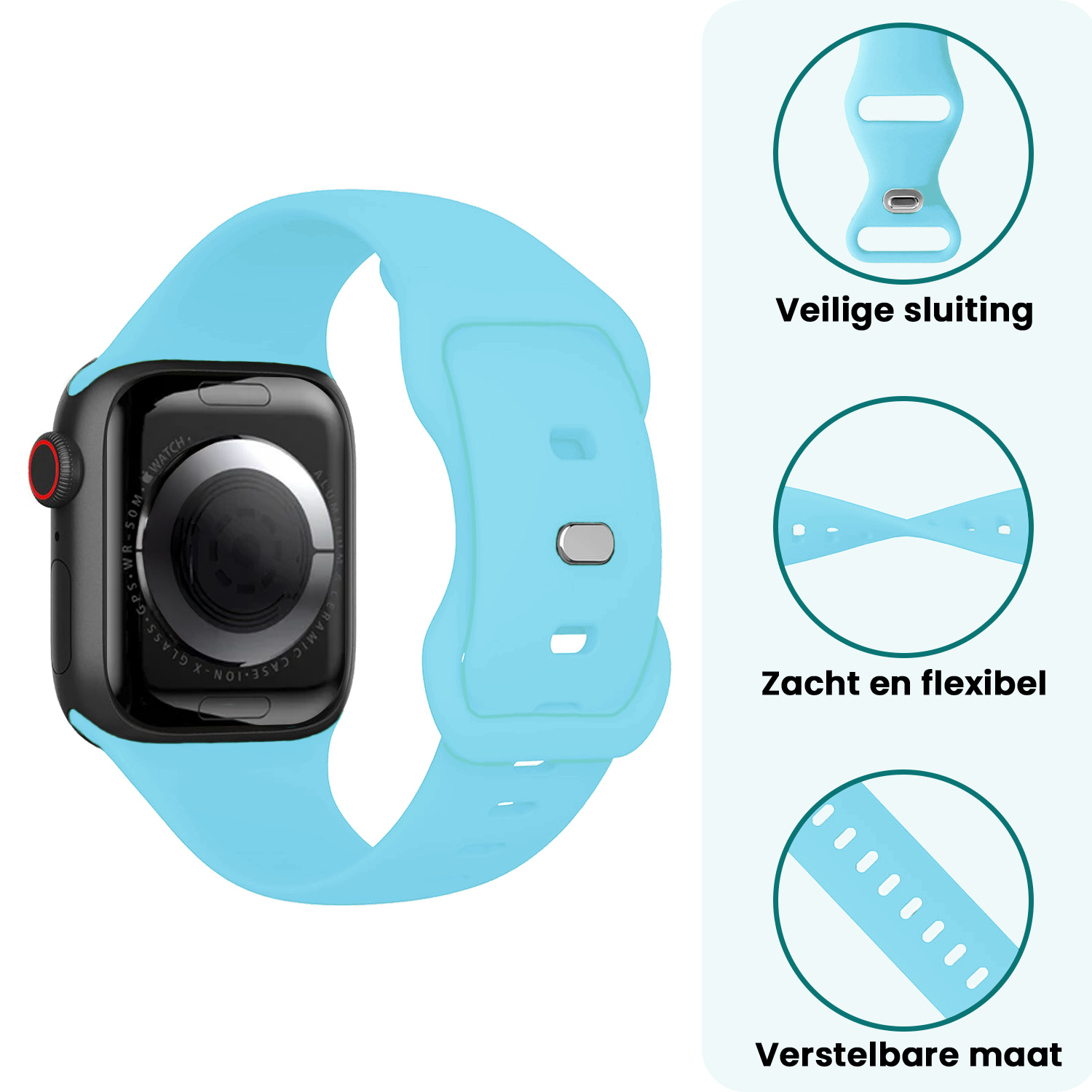 Forterra Forterra Apple Watch Bandje Siliconen Verstelbaar (38/40/41 mm) - Lichtblauw