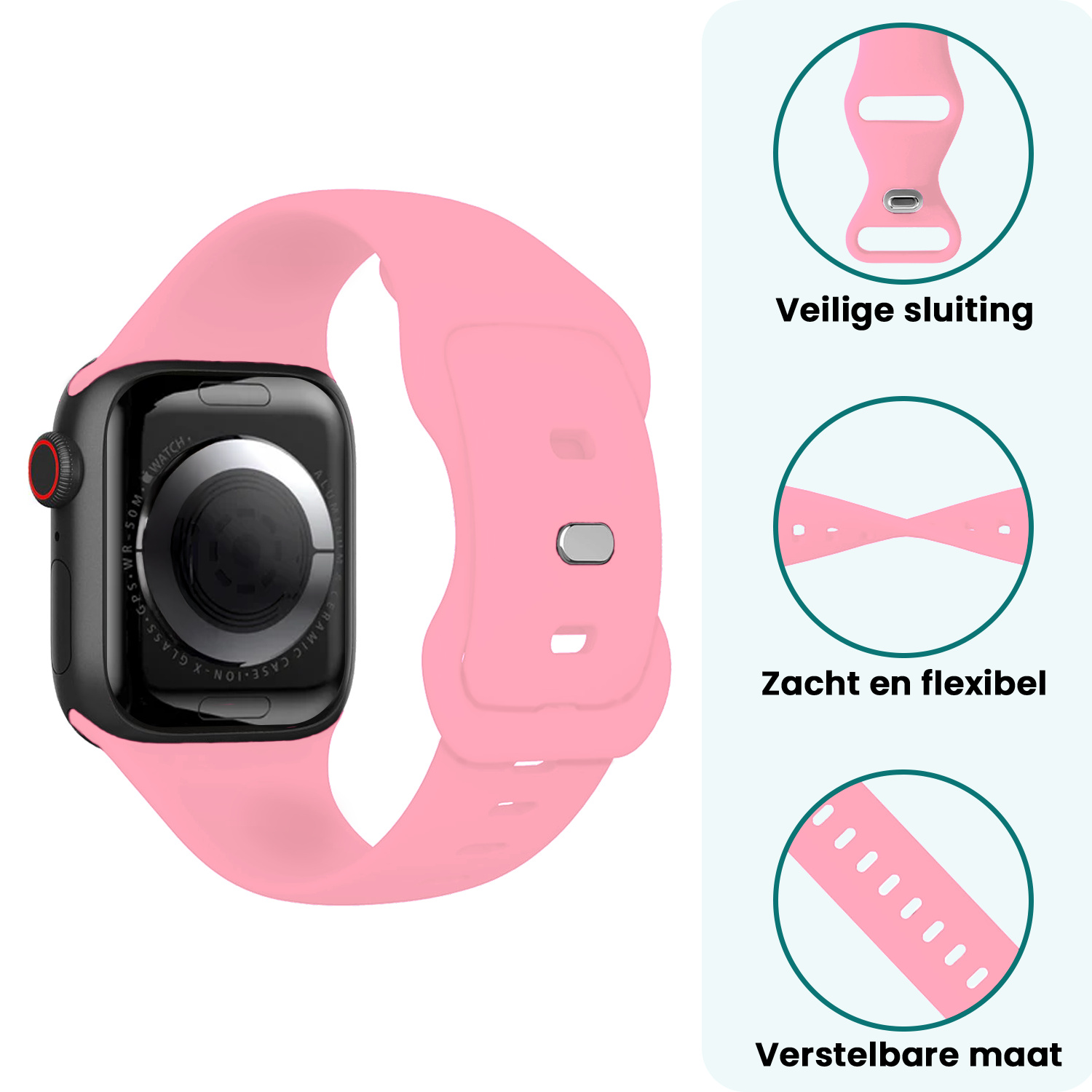 Forterra Forterra Apple Watch Bandje Siliconen Verstelbaar (38/40/41 mm) - Roze