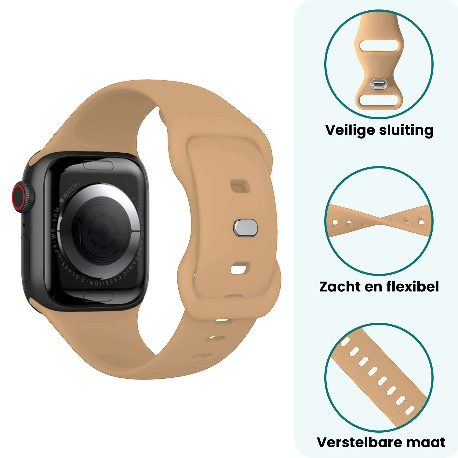Forterra Forterra Apple Watch Bandje Siliconen Verstelbaar (38/40/41 mm) - Walnoot