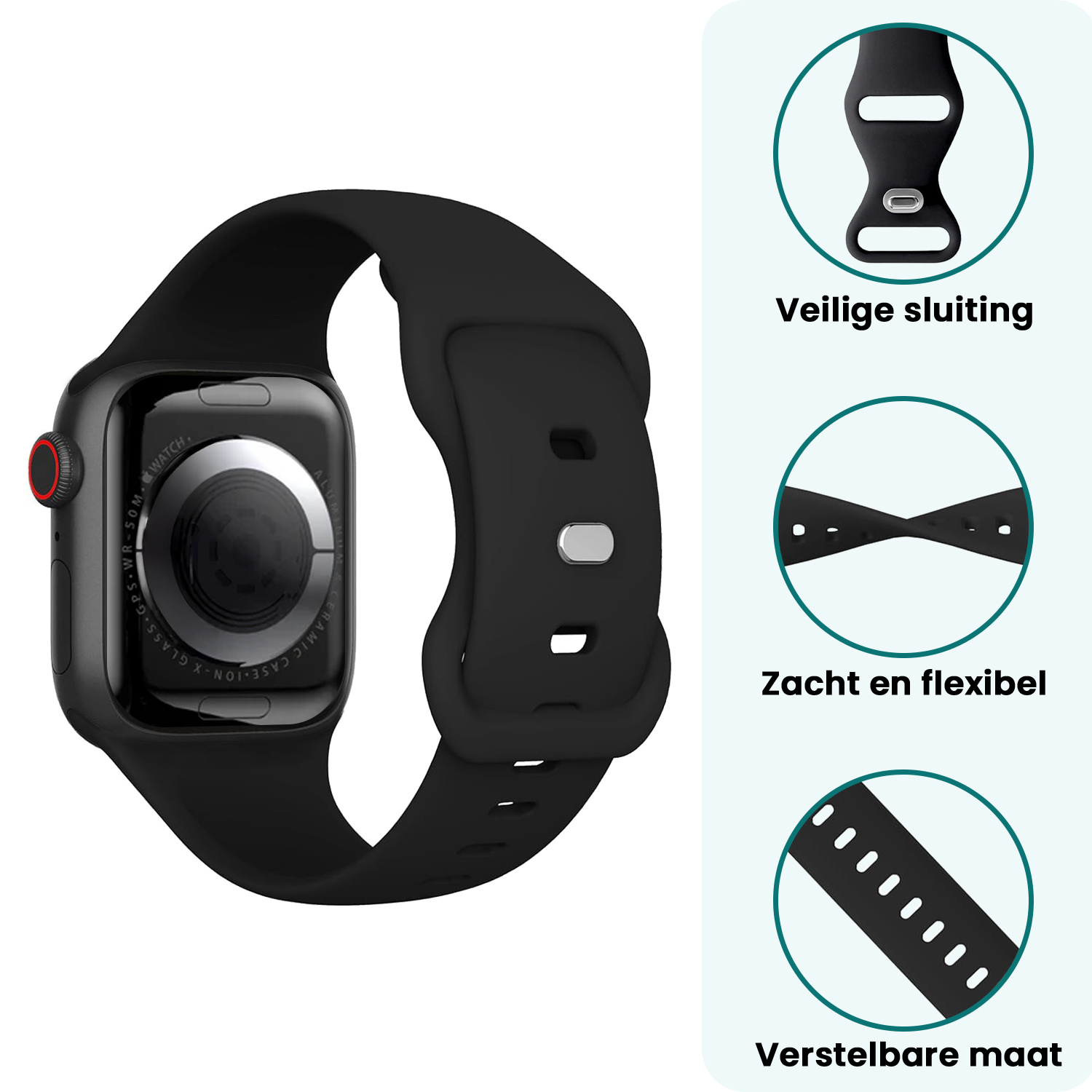 Forterra Forterra Apple Watch Bandje Siliconen Verstelbaar (38/40/41 mm) - Zwart