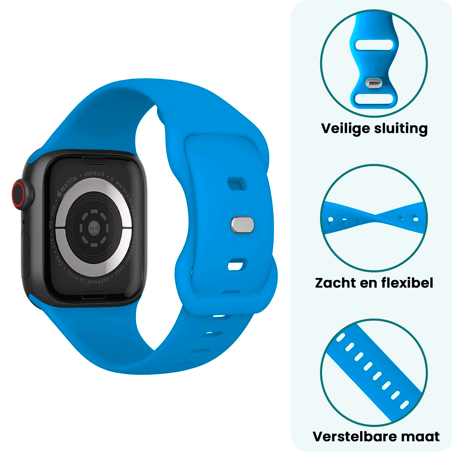 Forterra Forterra Apple Watch Bandje Siliconen Verstelbaar (42/44/45/46 mm) - Blauw