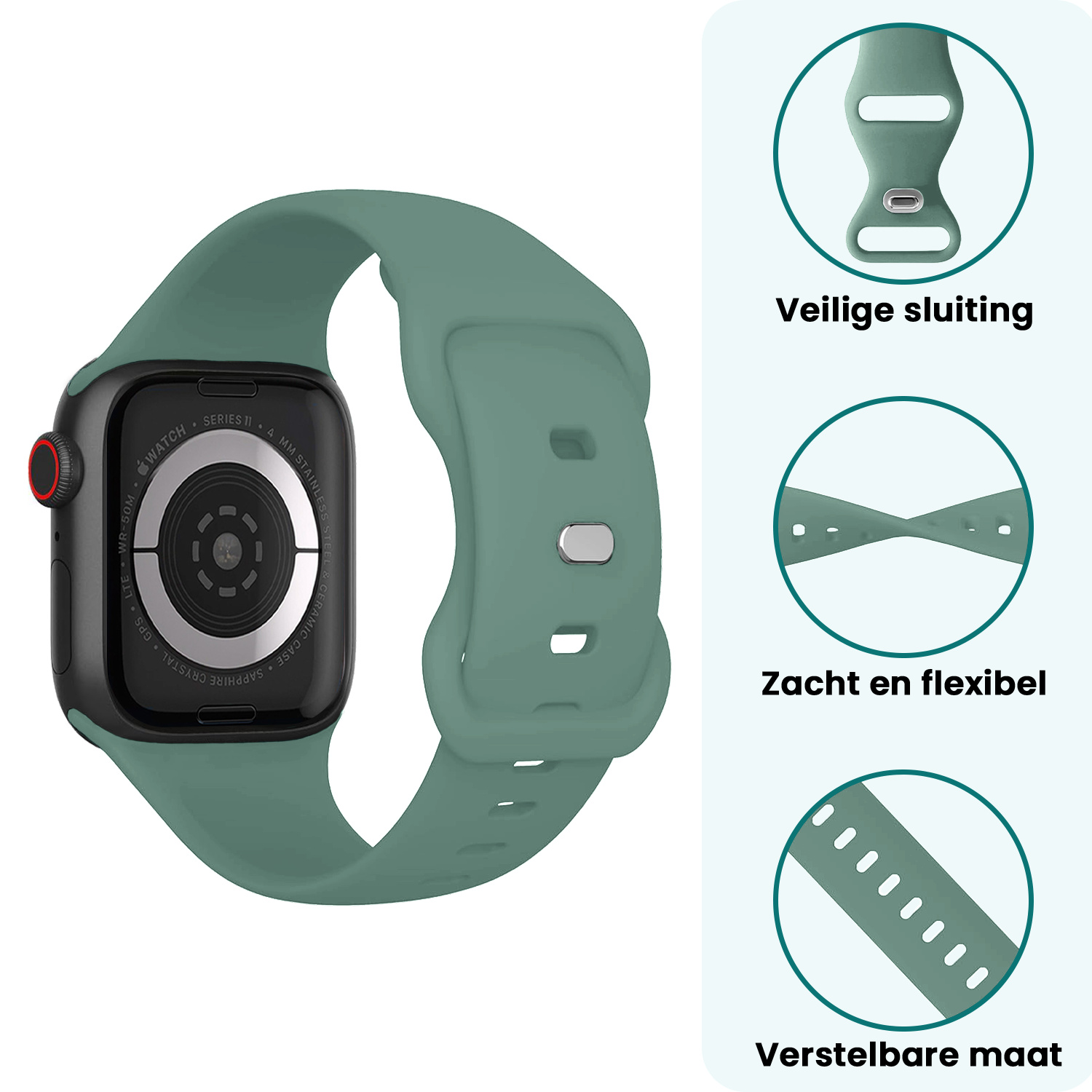 Forterra Forterra Apple Watch Bandje Siliconen Verstelbaar (42/44/45/46 mm) - Cactus