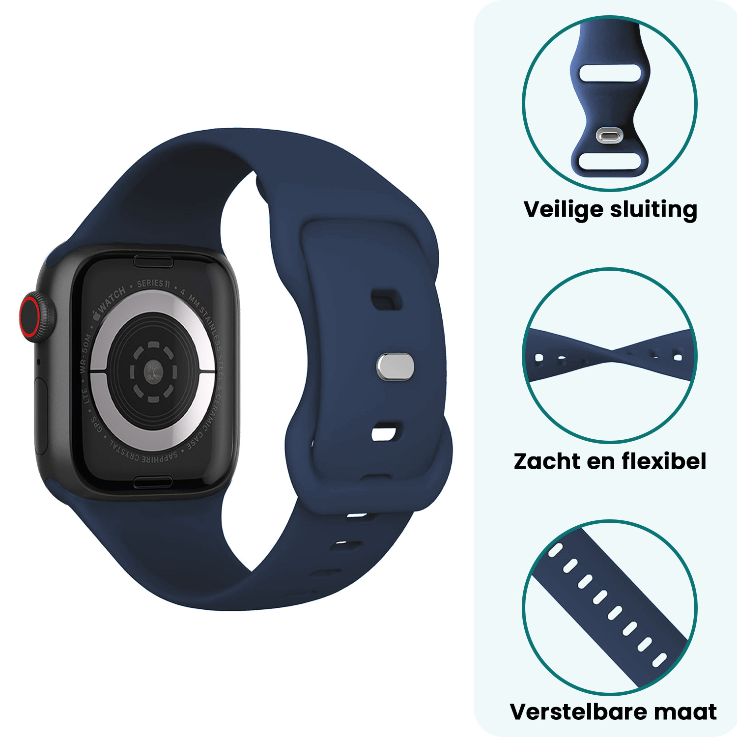 Forterra Forterra Apple Watch Bandje Siliconen Verstelbaar (42/44/45/46 mm) - Donkerblauw