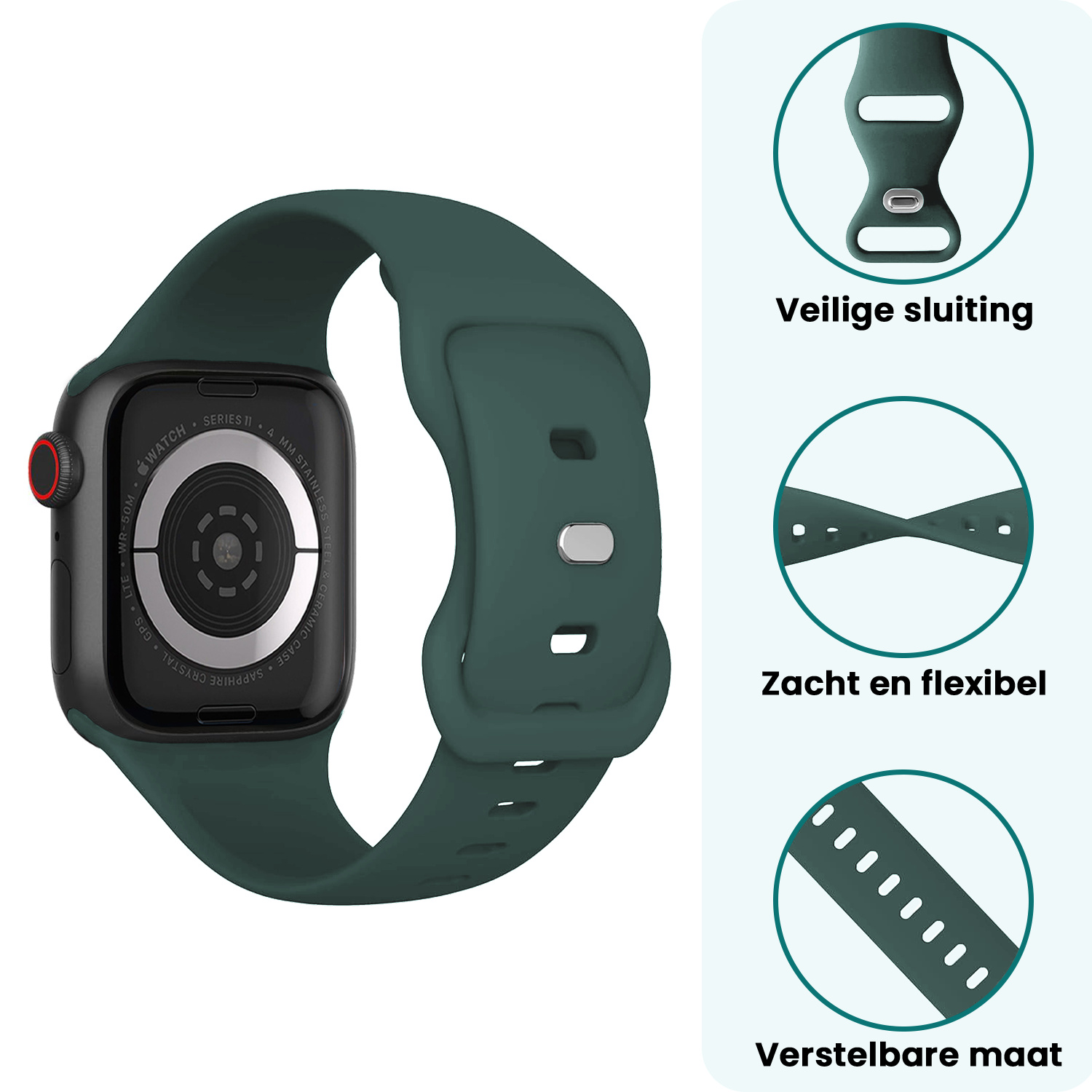 Forterra Forterra Apple Watch Bandje Siliconen Verstelbaar (42/44/45/46 mm) - Donkergroen