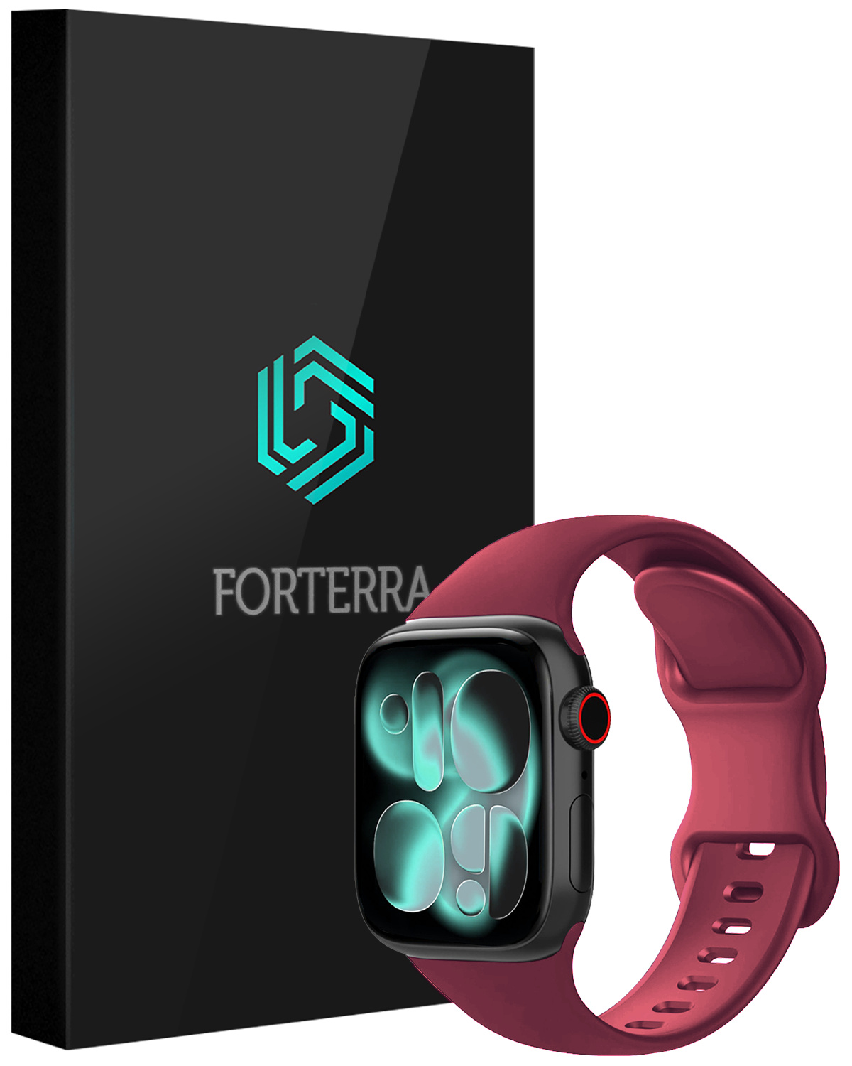 Forterra Forterra Apple Watch Bandje Siliconen Verstelbaar (42/44/45/46 mm) - Donker Rood