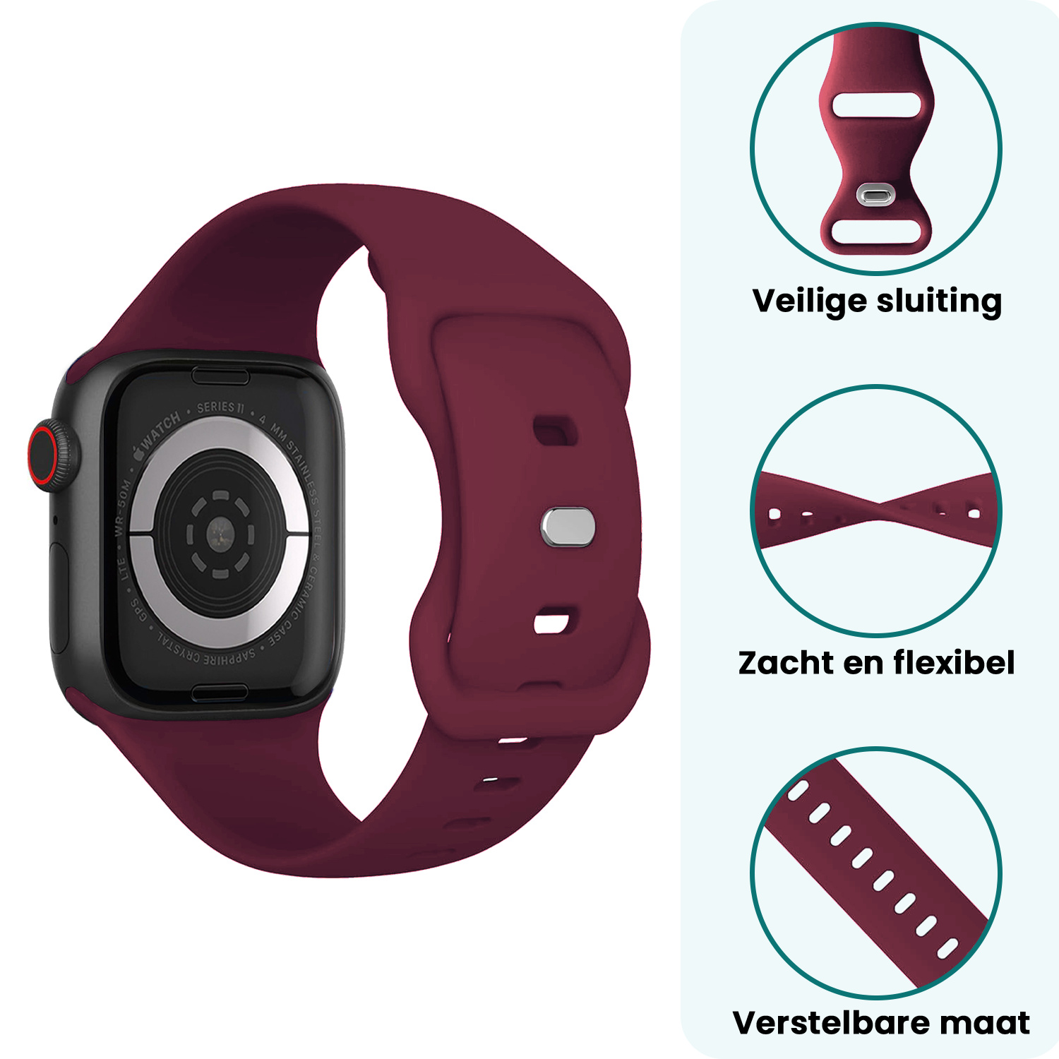 Forterra Forterra Apple Watch Bandje Siliconen Verstelbaar (42/44/45/46 mm) - Donker Rood