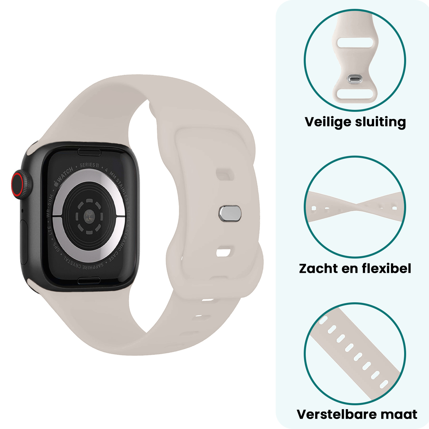 Forterra Forterra Apple Watch Bandje Siliconen Verstelbaar (42/44/45/46 mm) - Ivoor