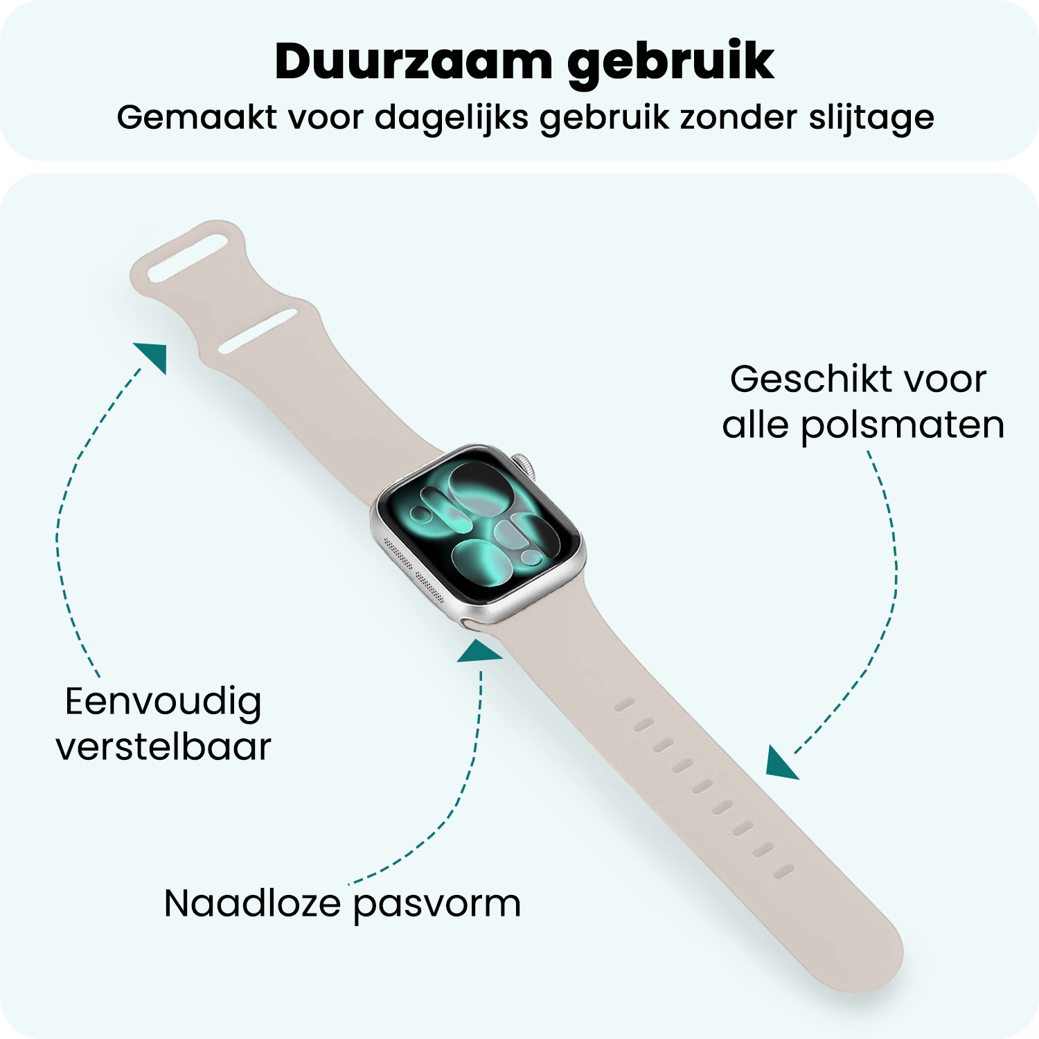 Forterra Forterra Apple Watch Bandje Siliconen Verstelbaar (42/44/45/46 mm) - Ivoor