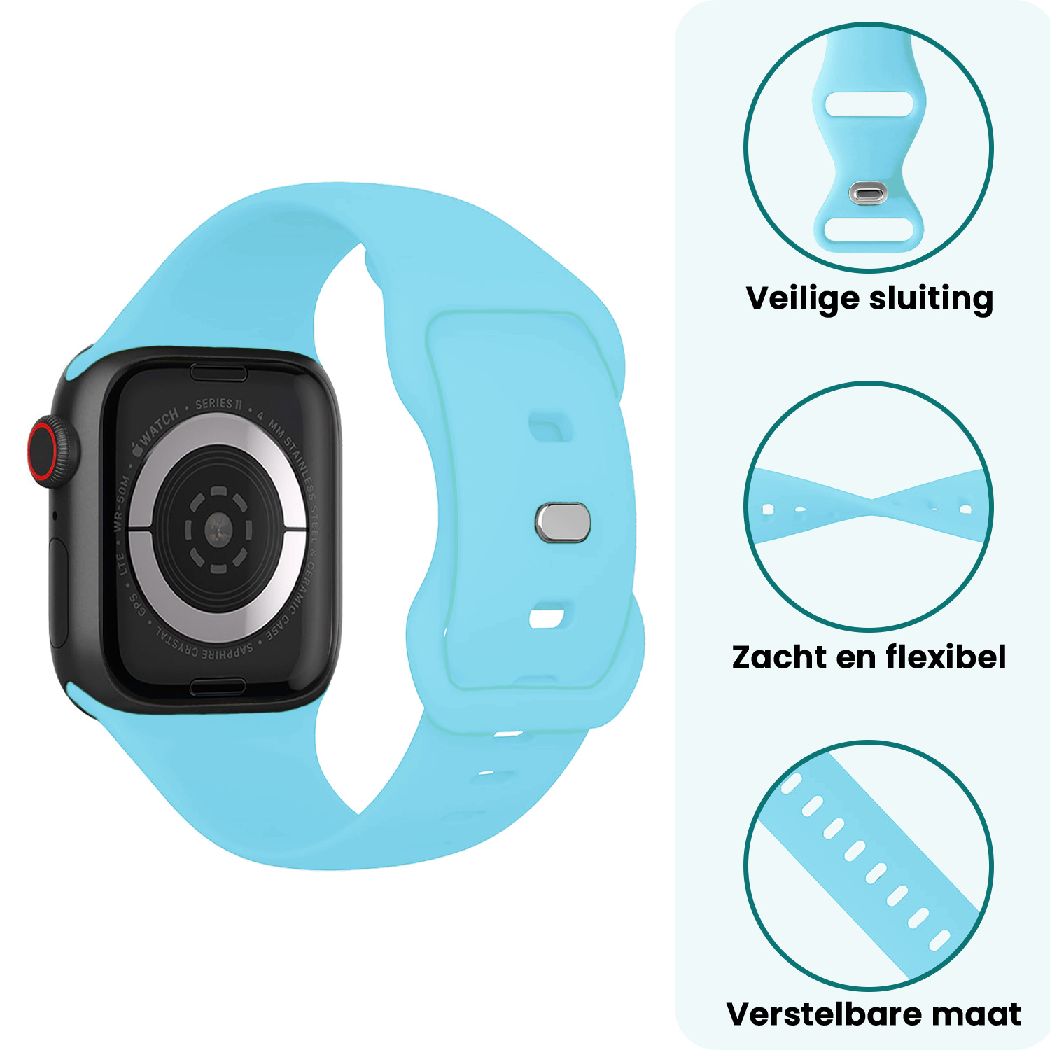 Forterra Forterra Apple Watch Bandje Siliconen Verstelbaar (42/44/45/46 mm) - Lichtblauw