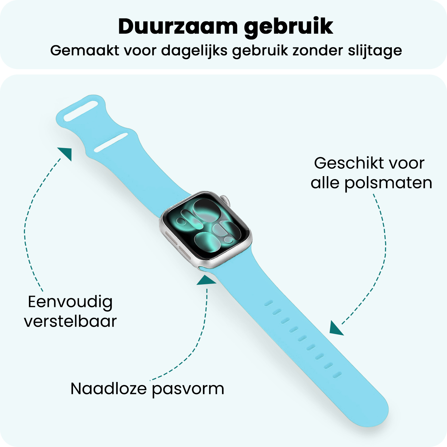Forterra Forterra Apple Watch Bandje Siliconen Verstelbaar (42/44/45/46 mm) - Lichtblauw