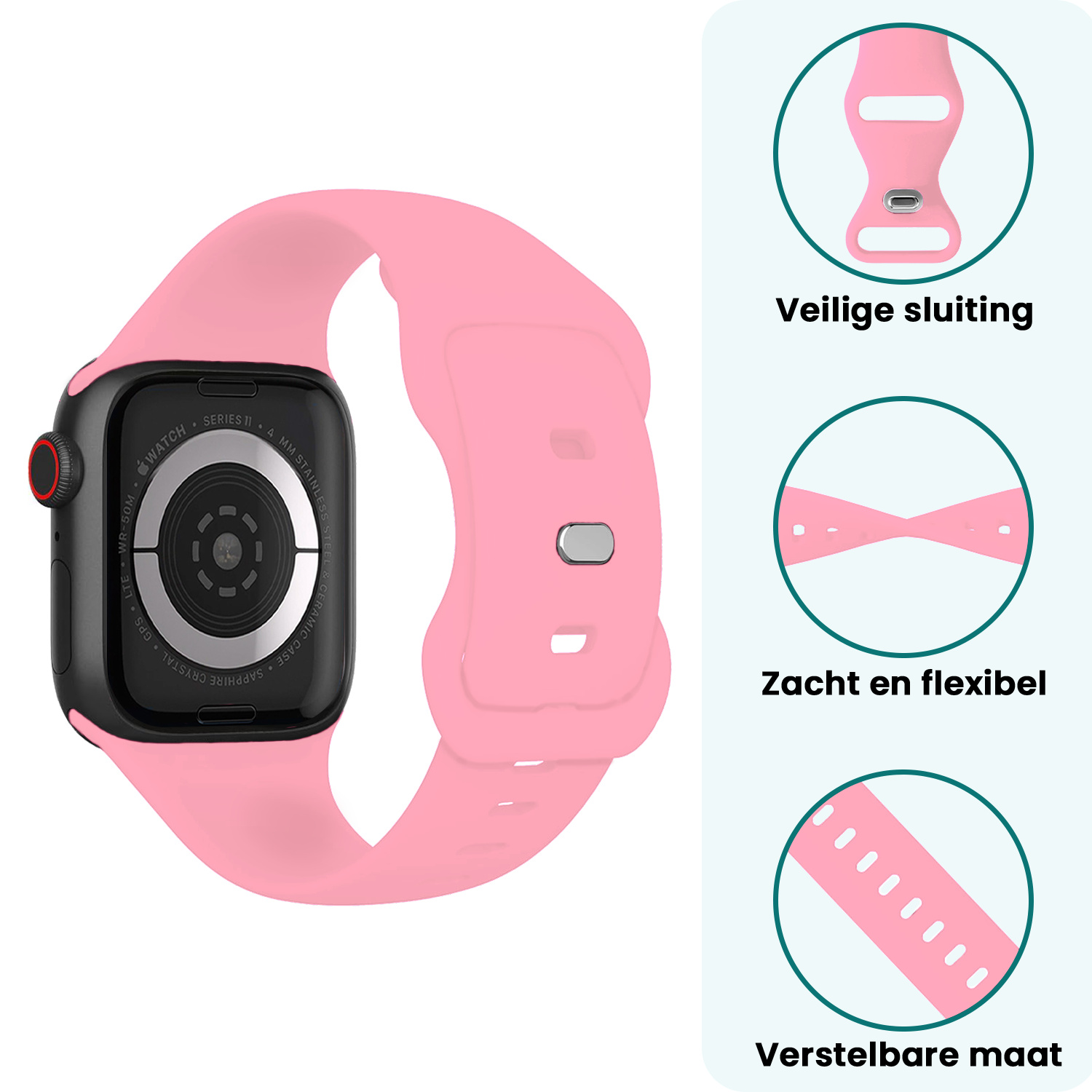 Forterra Forterra Apple Watch Bandje Siliconen Verstelbaar (42/44/45/46 mm) - Roze