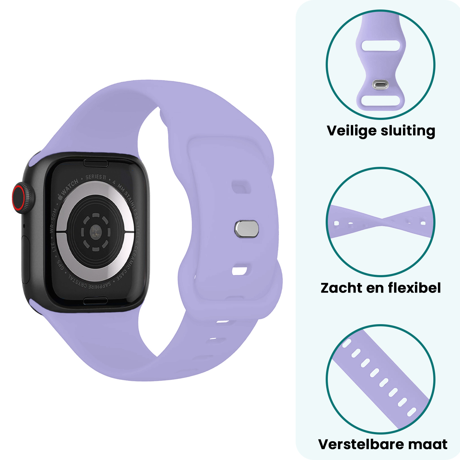 Forterra Forterra Apple Watch Bandje Siliconen Verstelbaar (42/44/45/46 mm) - Violet