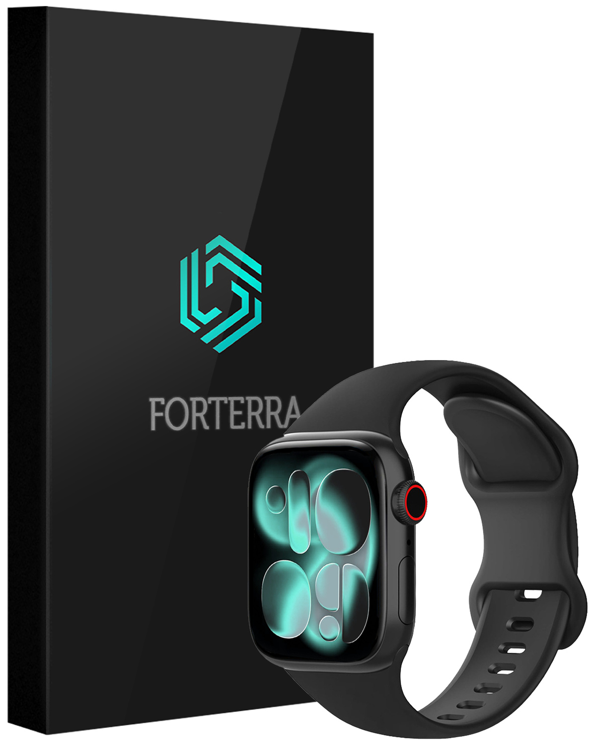 Forterra Forterra Apple Watch Bandje Siliconen Verstelbaar (42/44/45/46 mm) - Zwart
