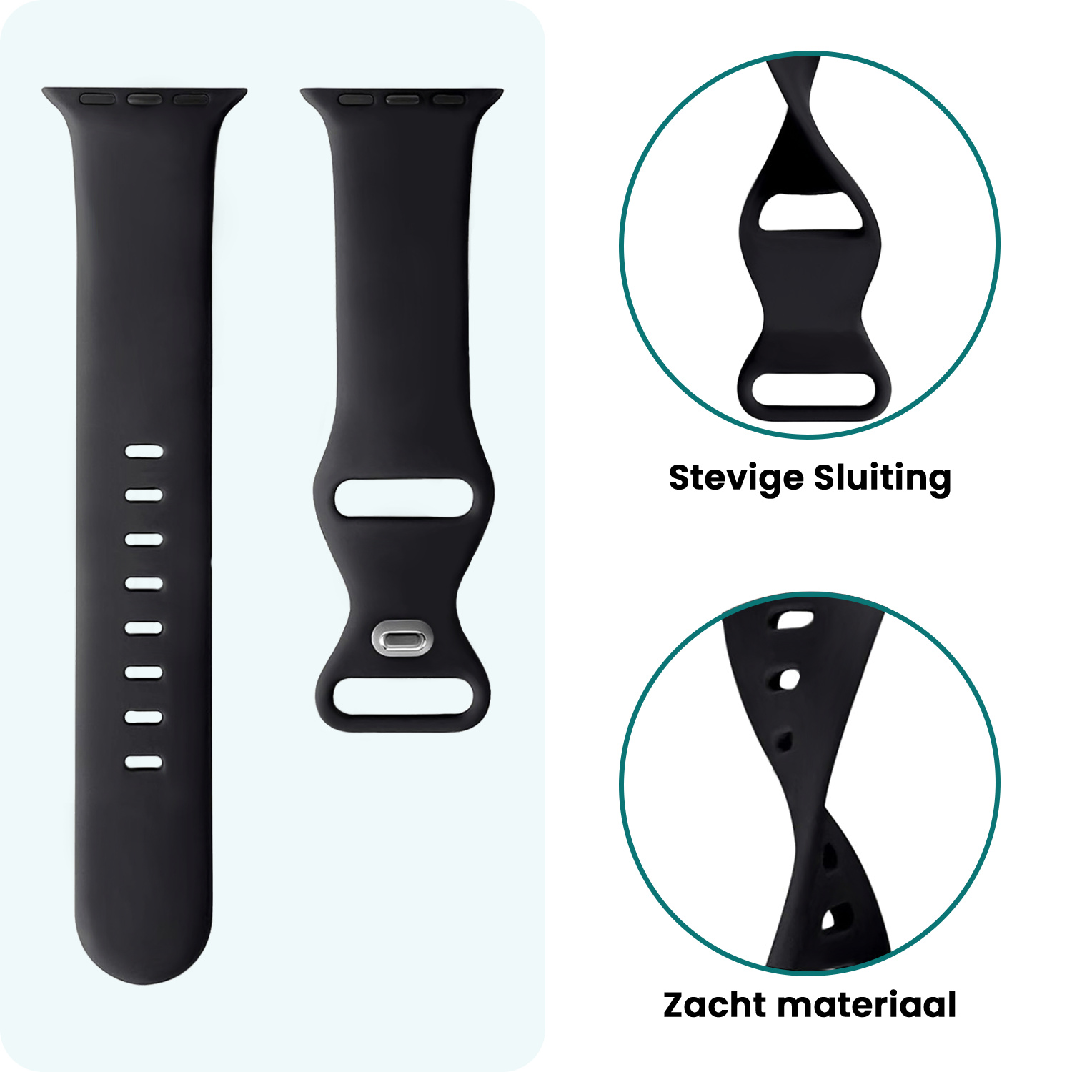 Forterra Forterra Apple Watch Bandje Siliconen Verstelbaar (42/44/45/46 mm) - Zwart