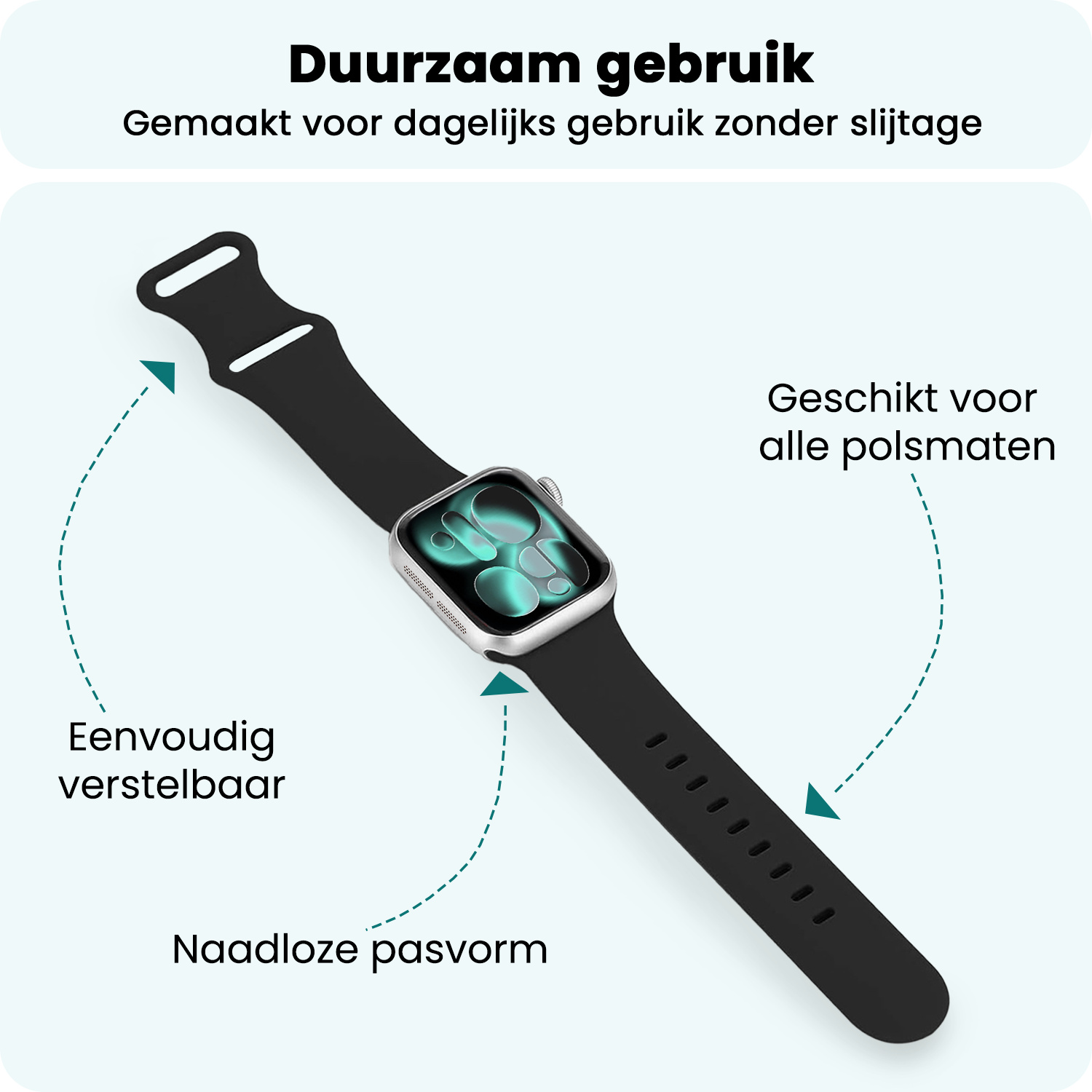 Forterra Forterra Apple Watch Bandje Siliconen Verstelbaar (42/44/45/46 mm) - Zwart