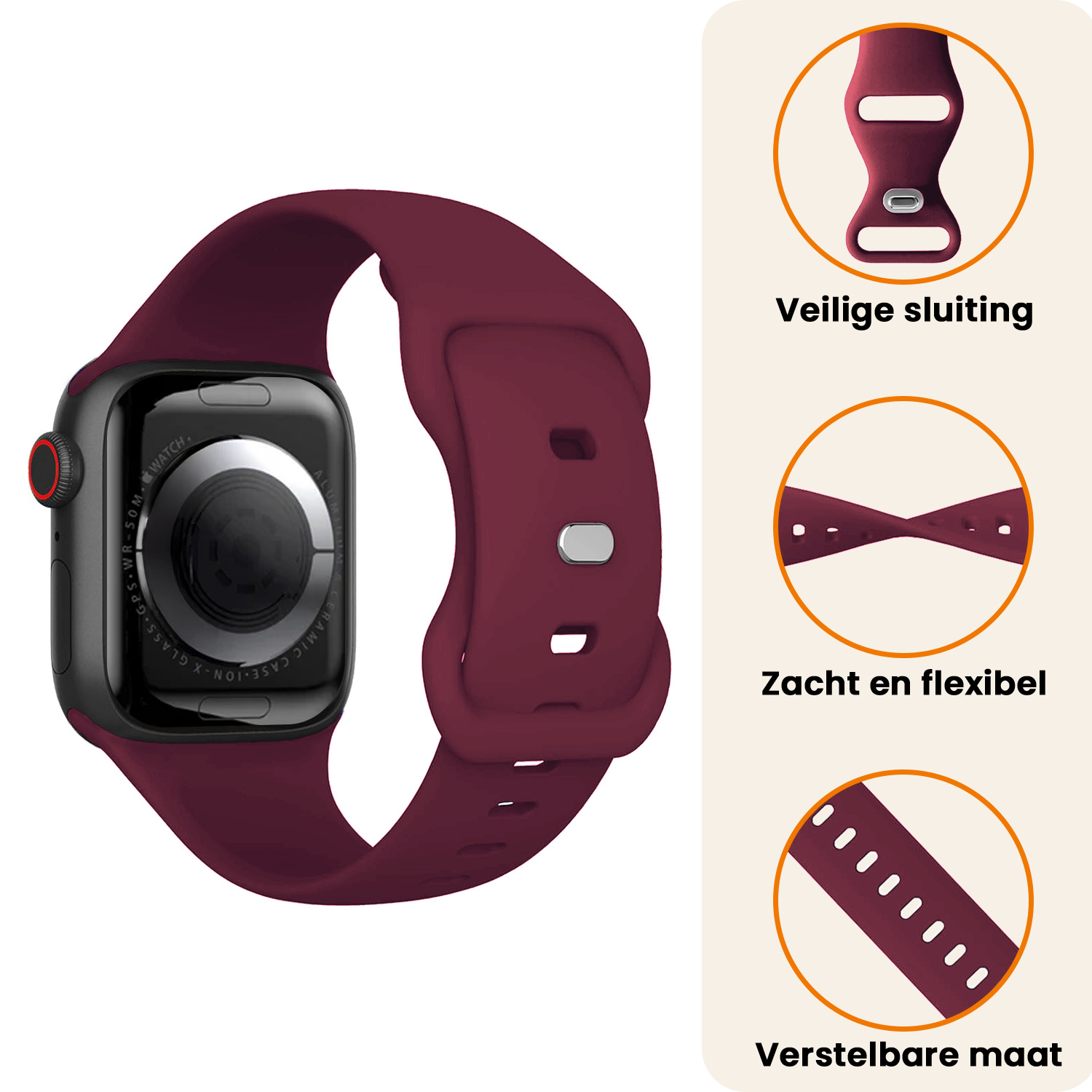 Nomfy Nomfy Apple Watch Bandje Siliconen Verstelbaar (38/40/41 mm) - Donker Rood