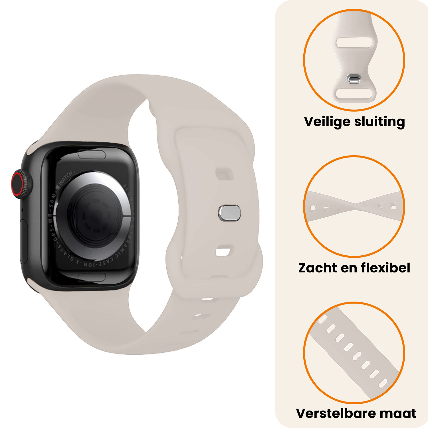 Nomfy Nomfy Apple Watch Bandje Siliconen Verstelbaar (38/40/41 mm) - Ivoor