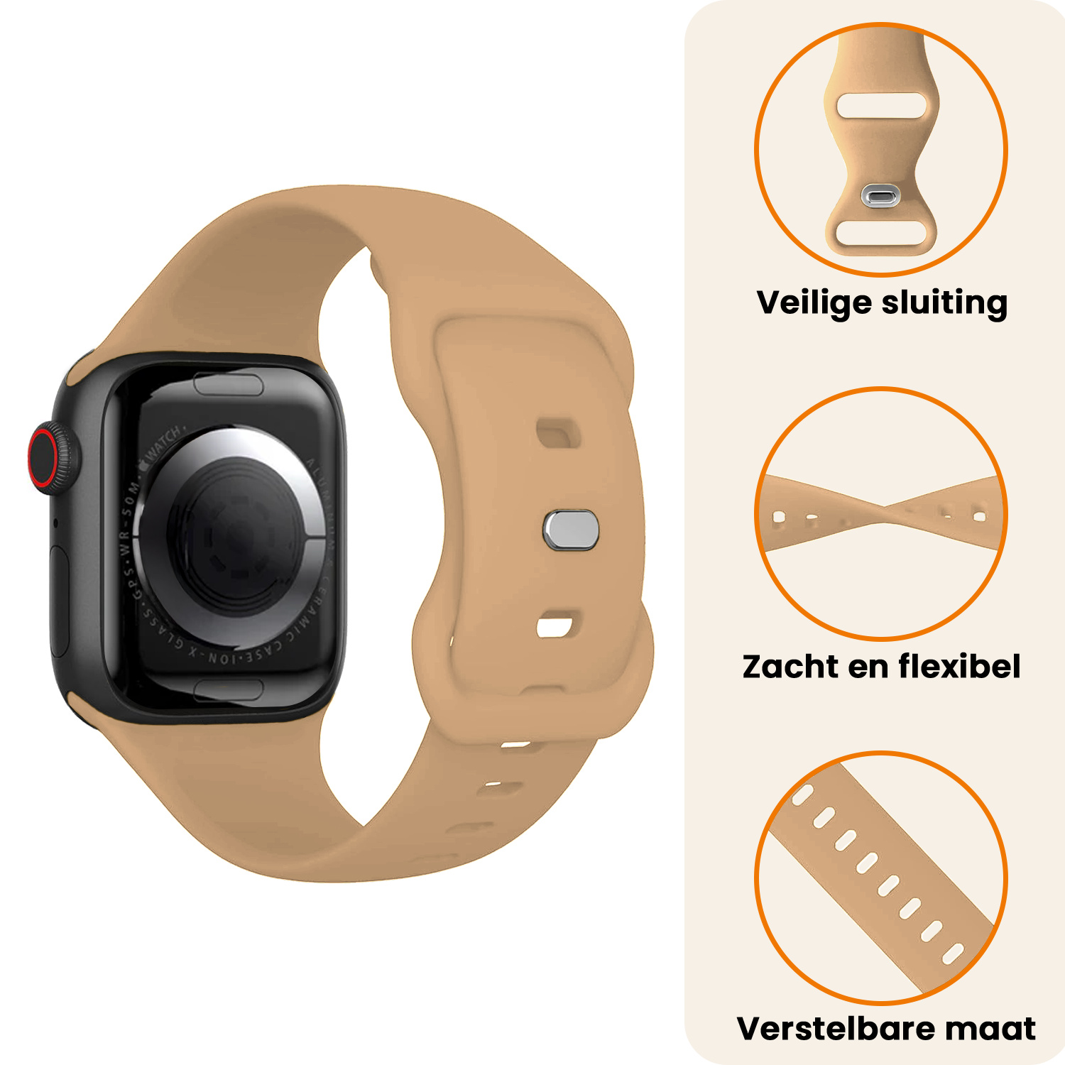 Nomfy Nomfy Apple Watch Bandje Siliconen Verstelbaar (38/40/41 mm) - Walnoot