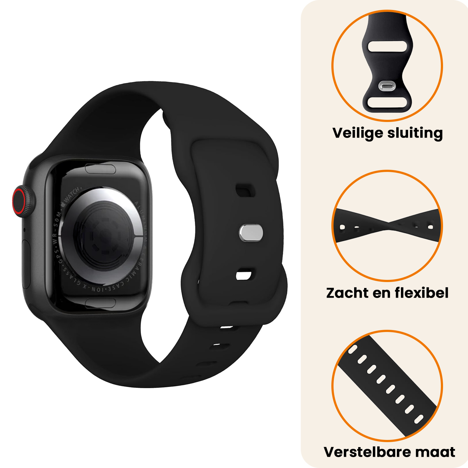 Nomfy Nomfy Apple Watch Bandje Siliconen Verstelbaar (38/40/41 mm) - Zwart