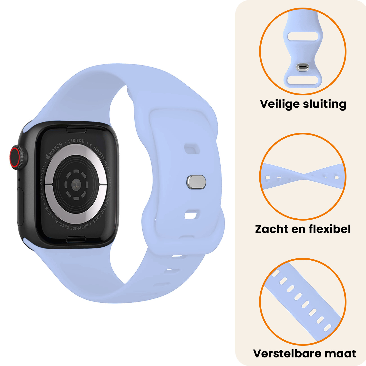 Nomfy Nomfy Apple Watch Bandje Siliconen Verstelbaar (42/44/45/46 mm) - Baby Blauw