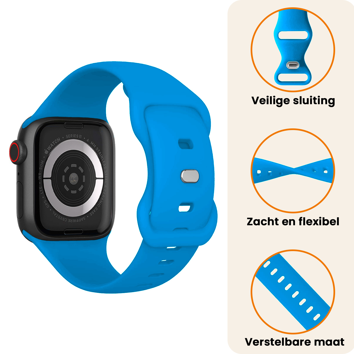 Nomfy Nomfy Apple Watch Bandje Siliconen Verstelbaar (42/44/45/46 mm) - Blauw