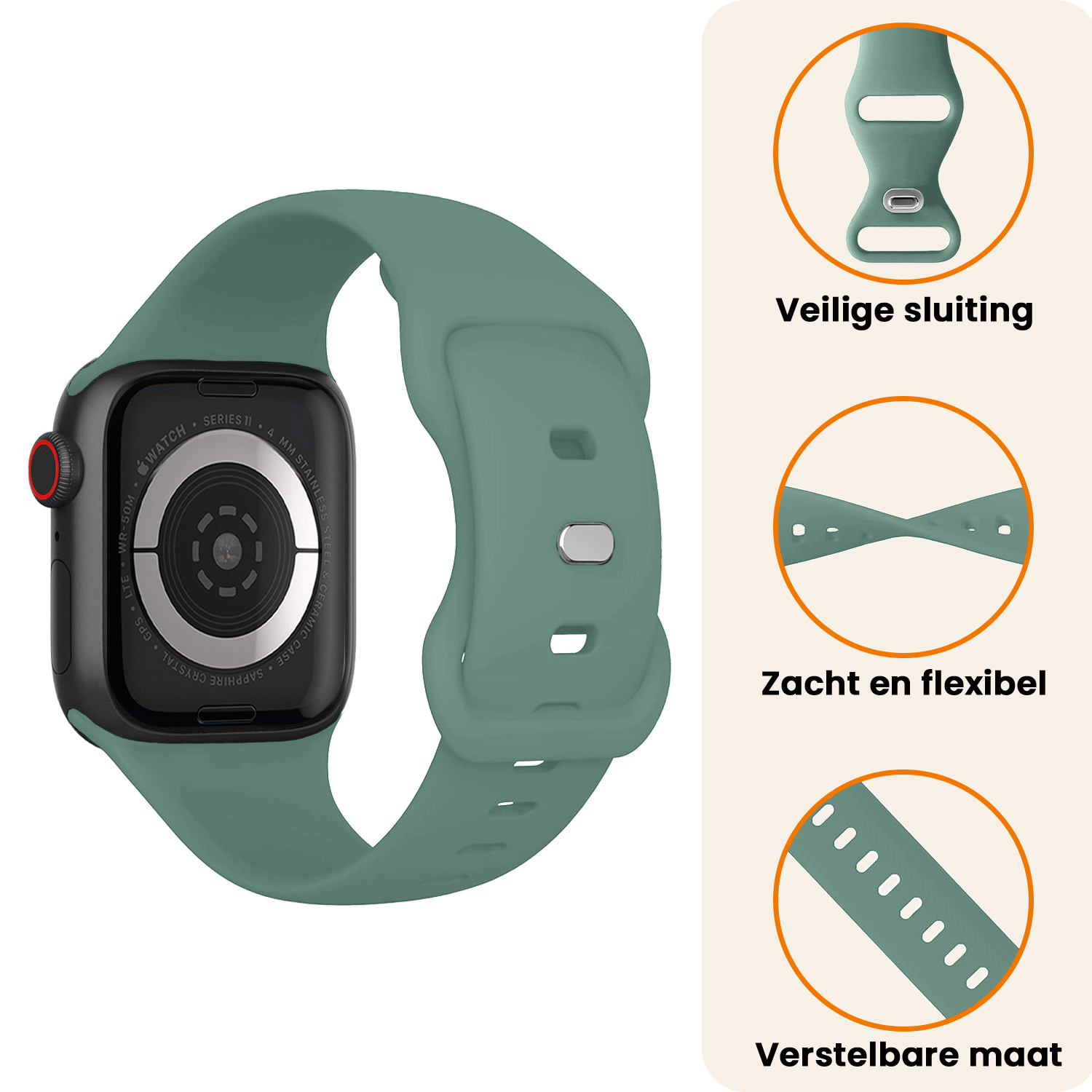 Nomfy Nomfy Apple Watch Bandje Siliconen Verstelbaar (42/44/45/46 mm) - Cactus