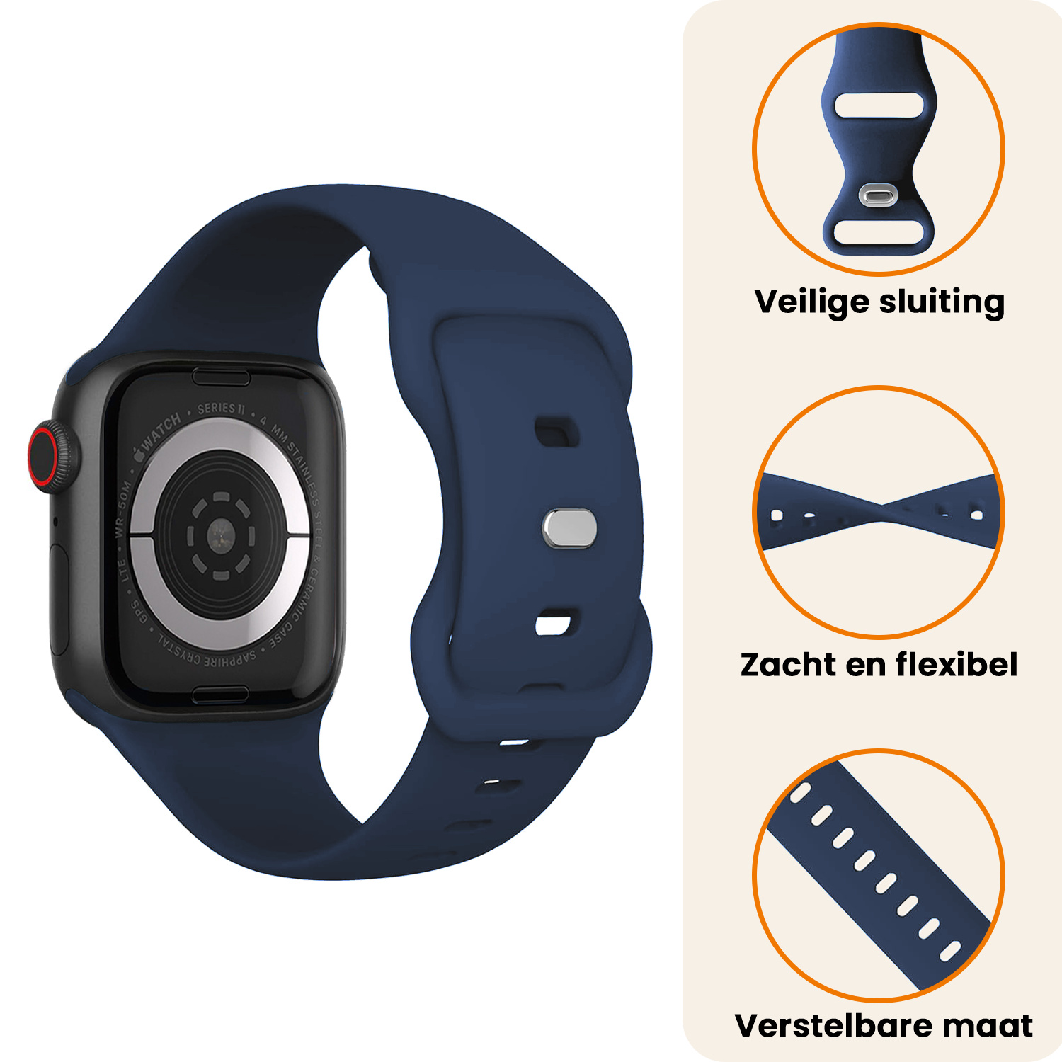 Nomfy Nomfy Apple Watch Bandje Siliconen Verstelbaar (42/44/45/46 mm) - Donkerblauw