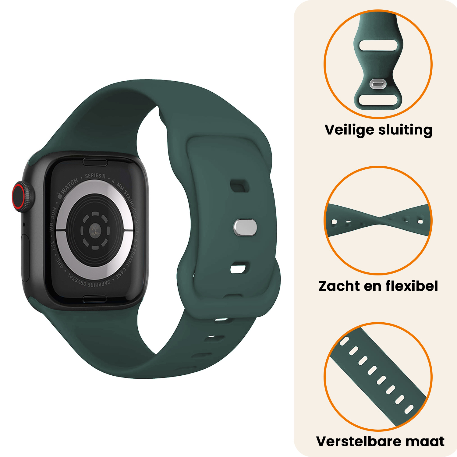 Nomfy Nomfy Apple Watch Bandje Siliconen Verstelbaar (42/44/45/46 mm) - Donkergroen