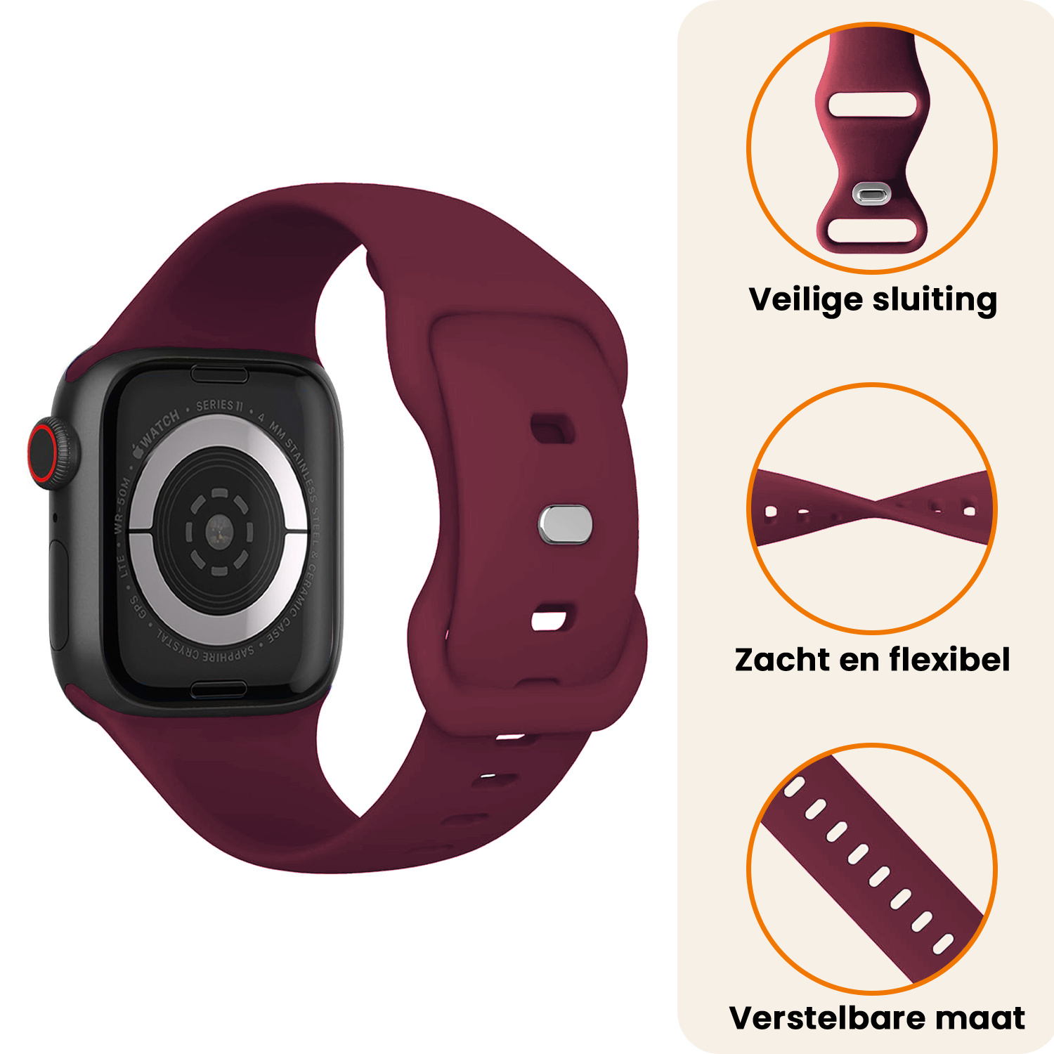 Nomfy Nomfy Apple Watch Bandje Siliconen Verstelbaar (42/44/45/46 mm) - Donker Rood