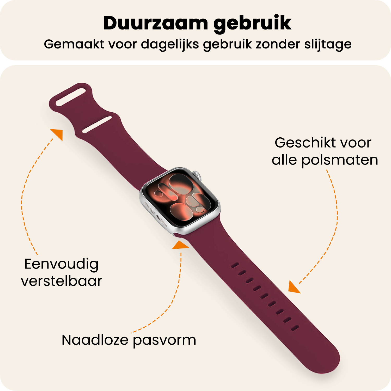 Nomfy Nomfy Apple Watch Bandje Siliconen Verstelbaar (42/44/45/46 mm) - Donker Rood
