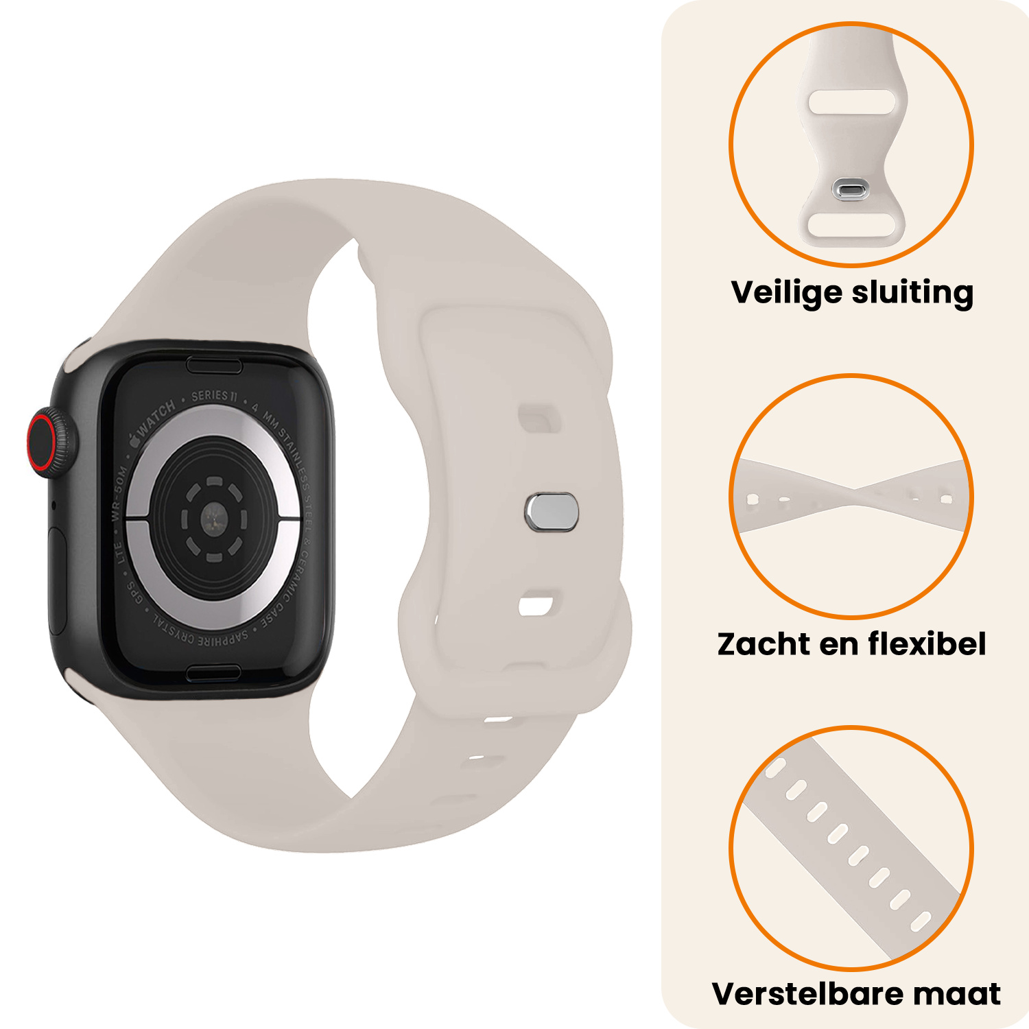 Nomfy Nomfy Apple Watch Bandje Siliconen Verstelbaar (42/44/45/46 mm) - Ivoor