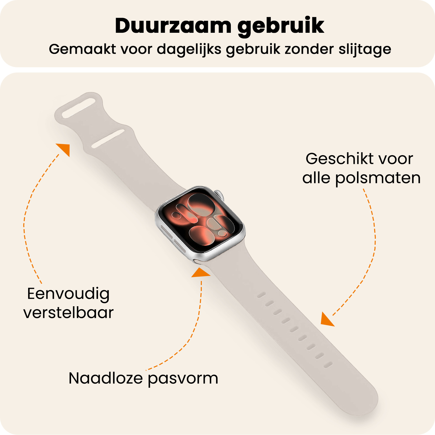 Nomfy Nomfy Apple Watch Bandje Siliconen Verstelbaar (42/44/45/46 mm) - Ivoor