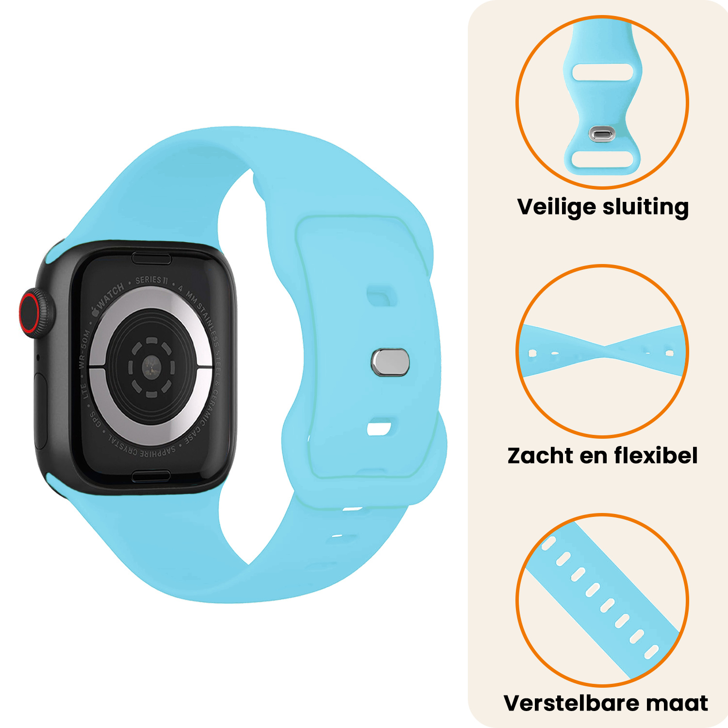 Nomfy Nomfy Apple Watch Bandje Siliconen Verstelbaar (42/44/45/46 mm) - Lichtblauw