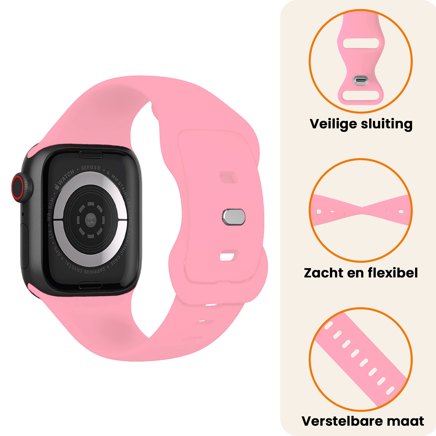 Nomfy Nomfy Apple Watch Bandje Siliconen Verstelbaar (42/44/45/46 mm) - Roze