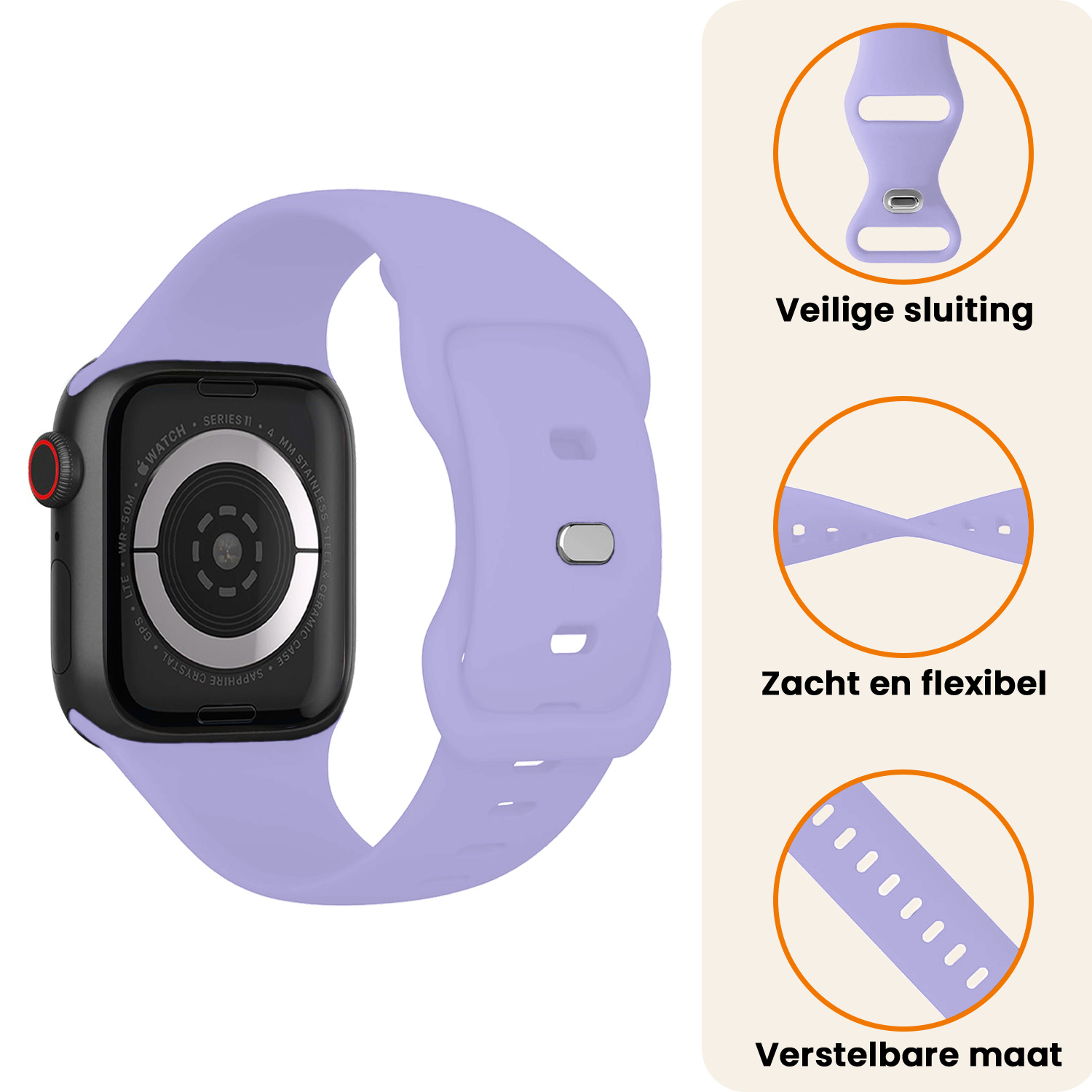 Nomfy Nomfy Apple Watch Bandje Siliconen Verstelbaar (42/44/45/46 mm) - Violet