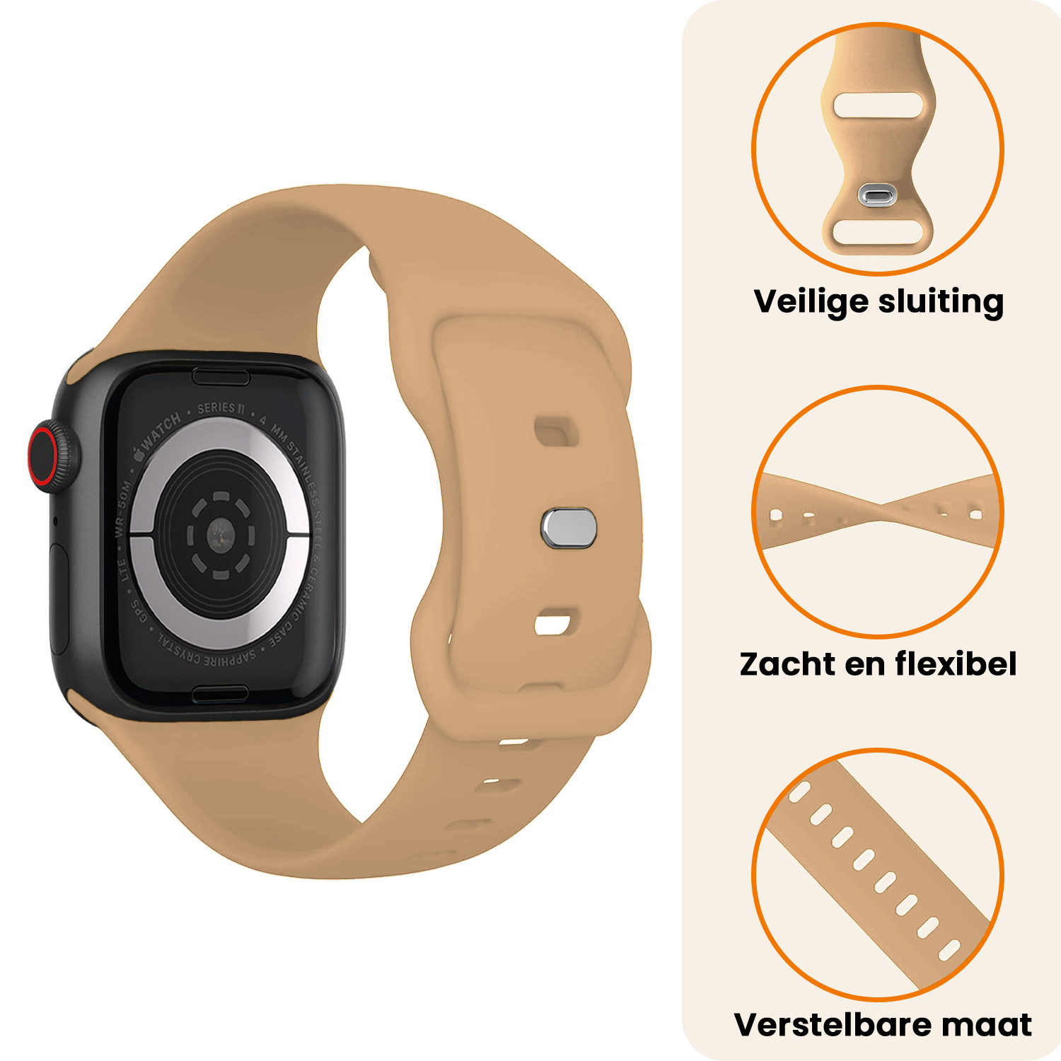 Nomfy Nomfy Apple Watch Bandje Siliconen Verstelbaar (42/44/45/46 mm) - Walnoot