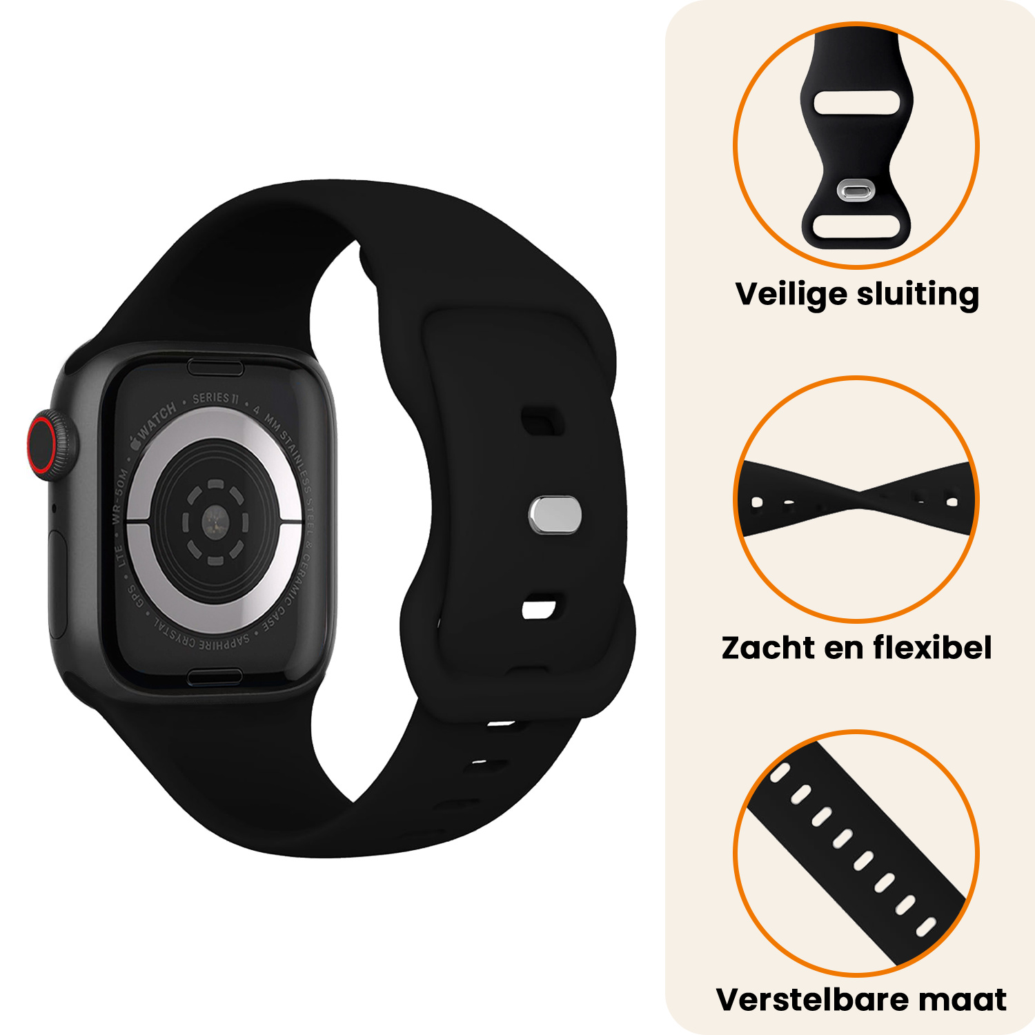 Nomfy Nomfy Apple Watch Bandje Siliconen Verstelbaar (42/44/45/46 mm) - Zwart