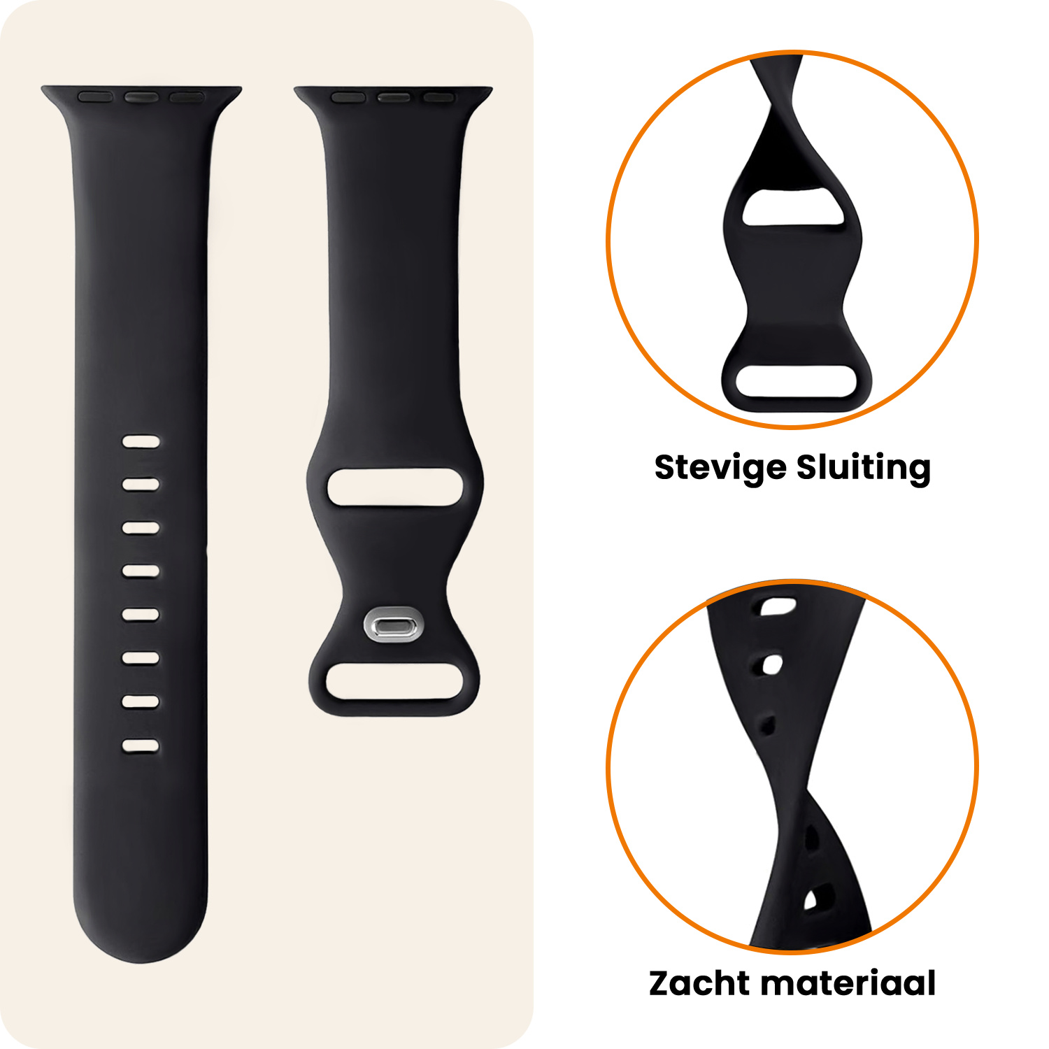 Nomfy Nomfy Apple Watch Bandje Siliconen Verstelbaar (42/44/45/46 mm) - Zwart