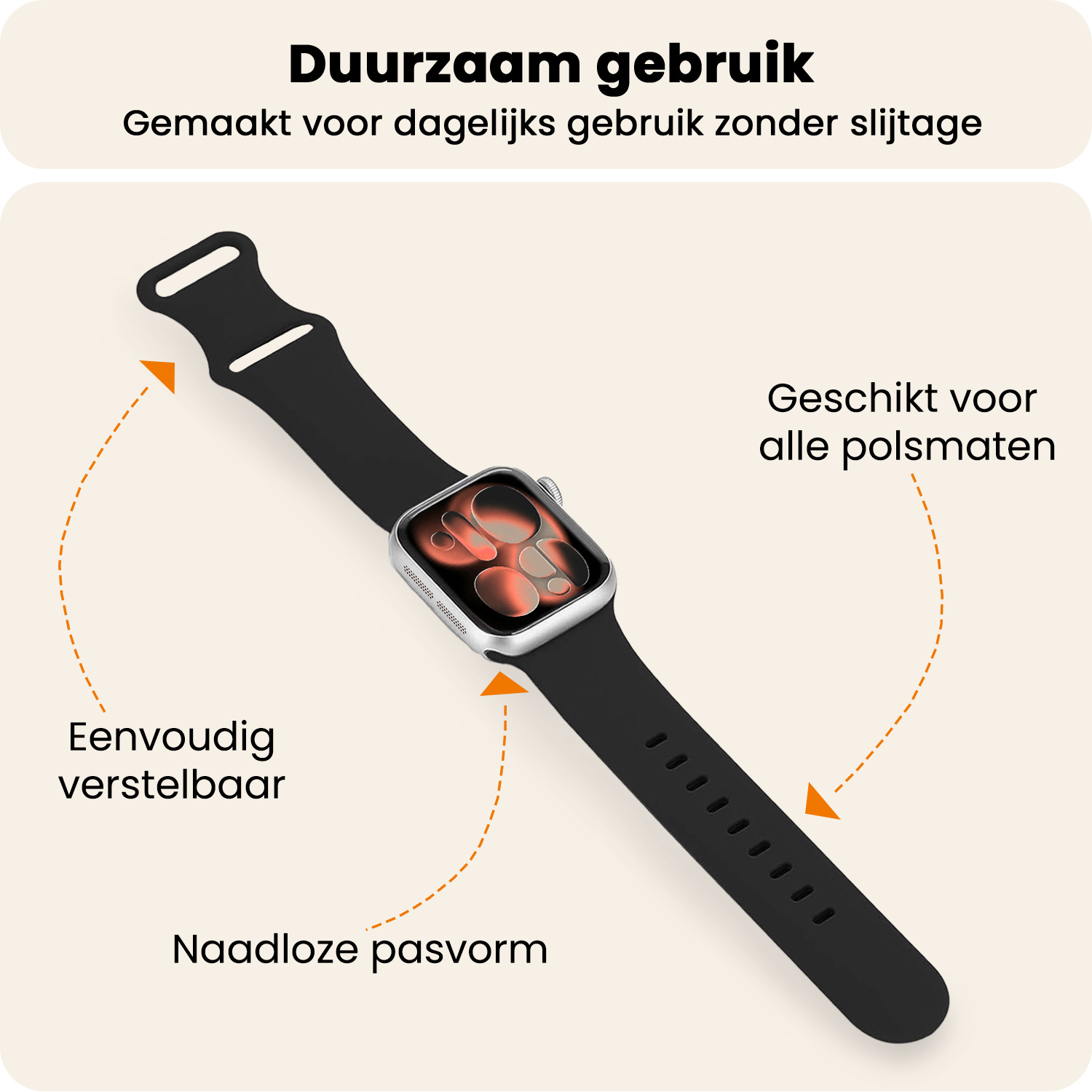Nomfy Nomfy Apple Watch Bandje Siliconen Verstelbaar (42/44/45/46 mm) - Zwart