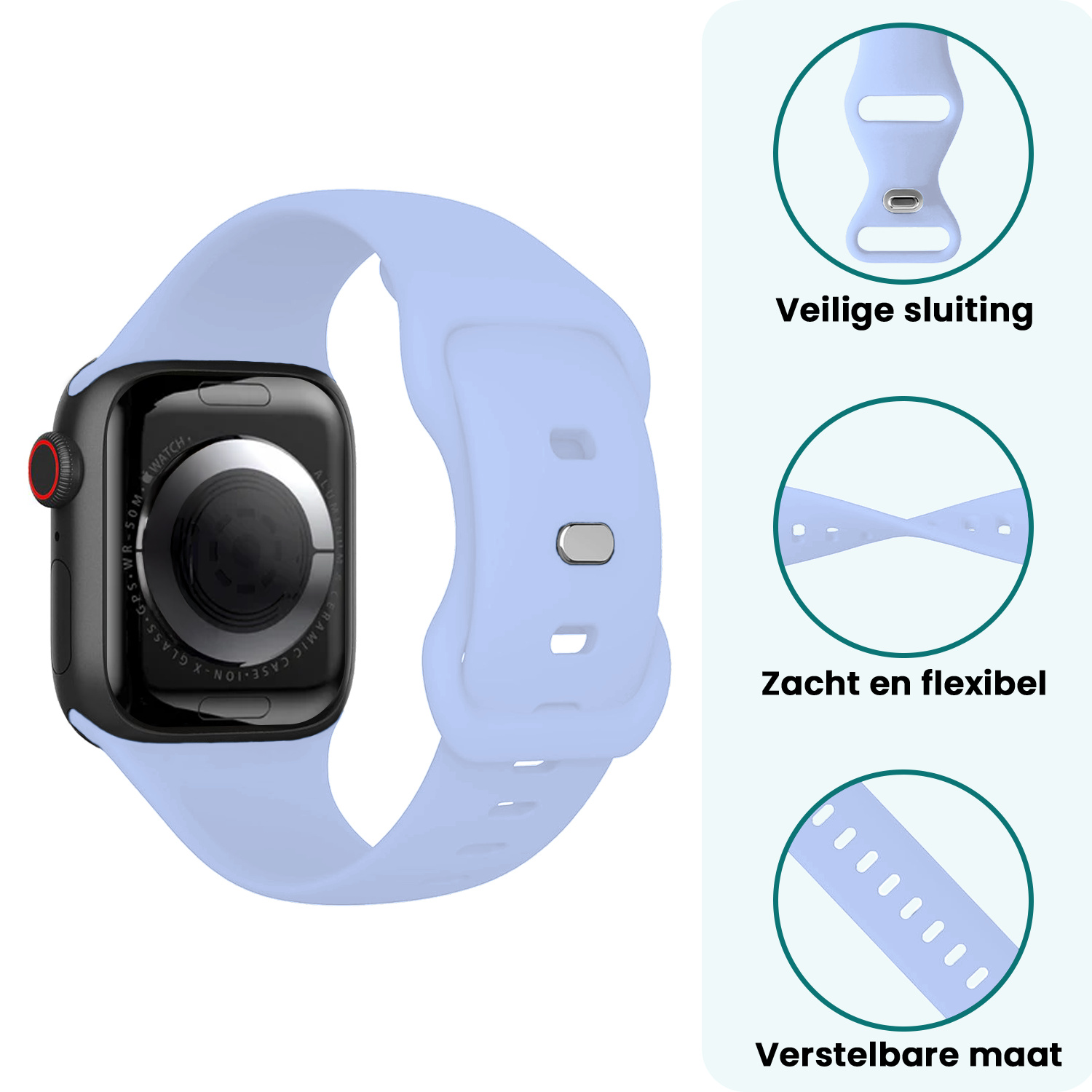 Forterra Forterra Apple Watch Bandje Siliconen Verstelbaar (38/40/41 mm) - Baby Blauw