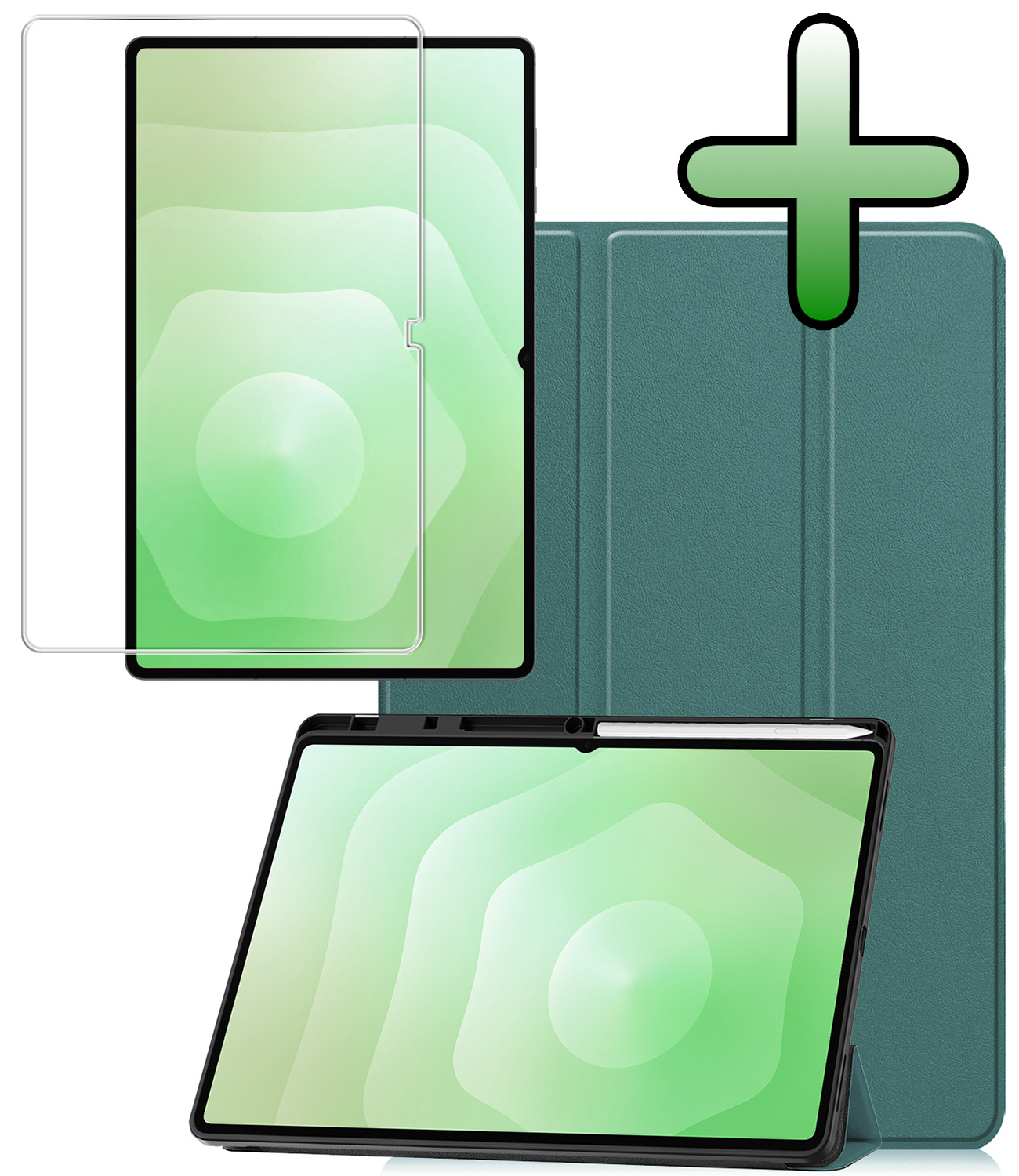 BASEY. BASEY. Samsung Galaxy Tab S11 Ultra Hoesje Met Uitsparing S Pen Met Screenprotector - Donkergroen