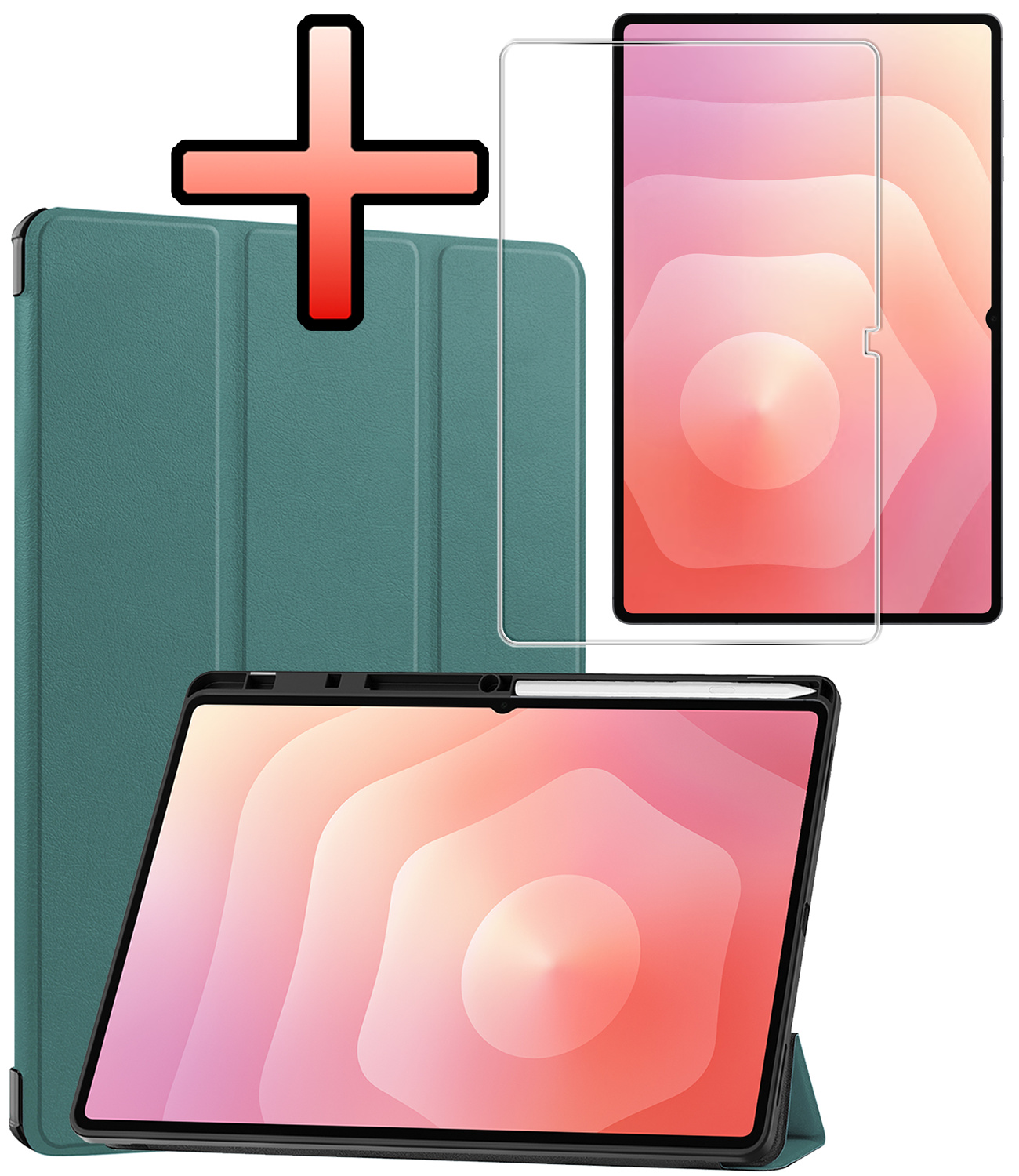 NoXx NoXx Samsung Galaxy Tab S11 Ultra Hoesje Met Uitsparing S Pen Met Screenprotector - Donkergroen