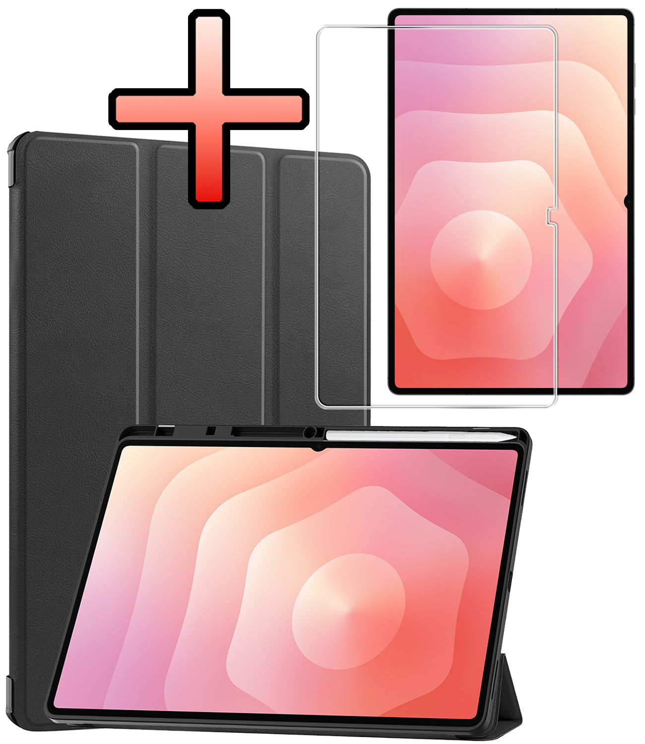 NoXx NoXx Samsung Galaxy Tab S11 Ultra Hoesje Met Uitsparing S Pen Met Screenprotector - Zwart